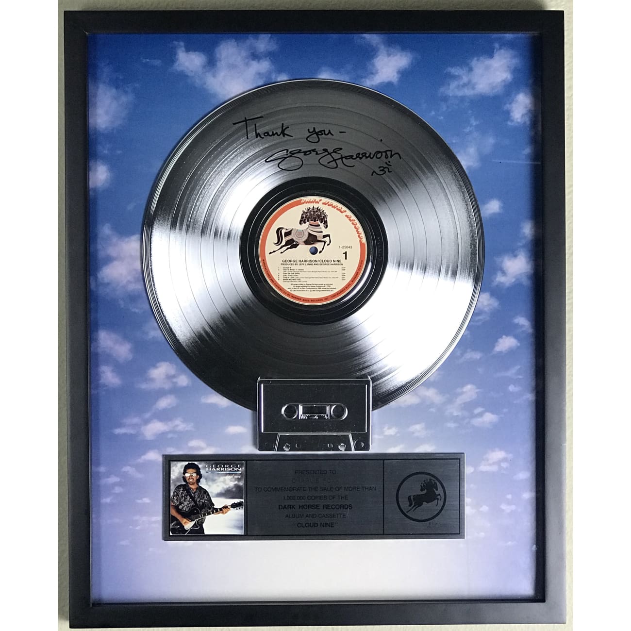 George Harrison Cloud 9 Platinum Label Award - Vintage Vinyl Record Collector's Edition - Perfect for Music Lovers & Beatles Fans Home Decor