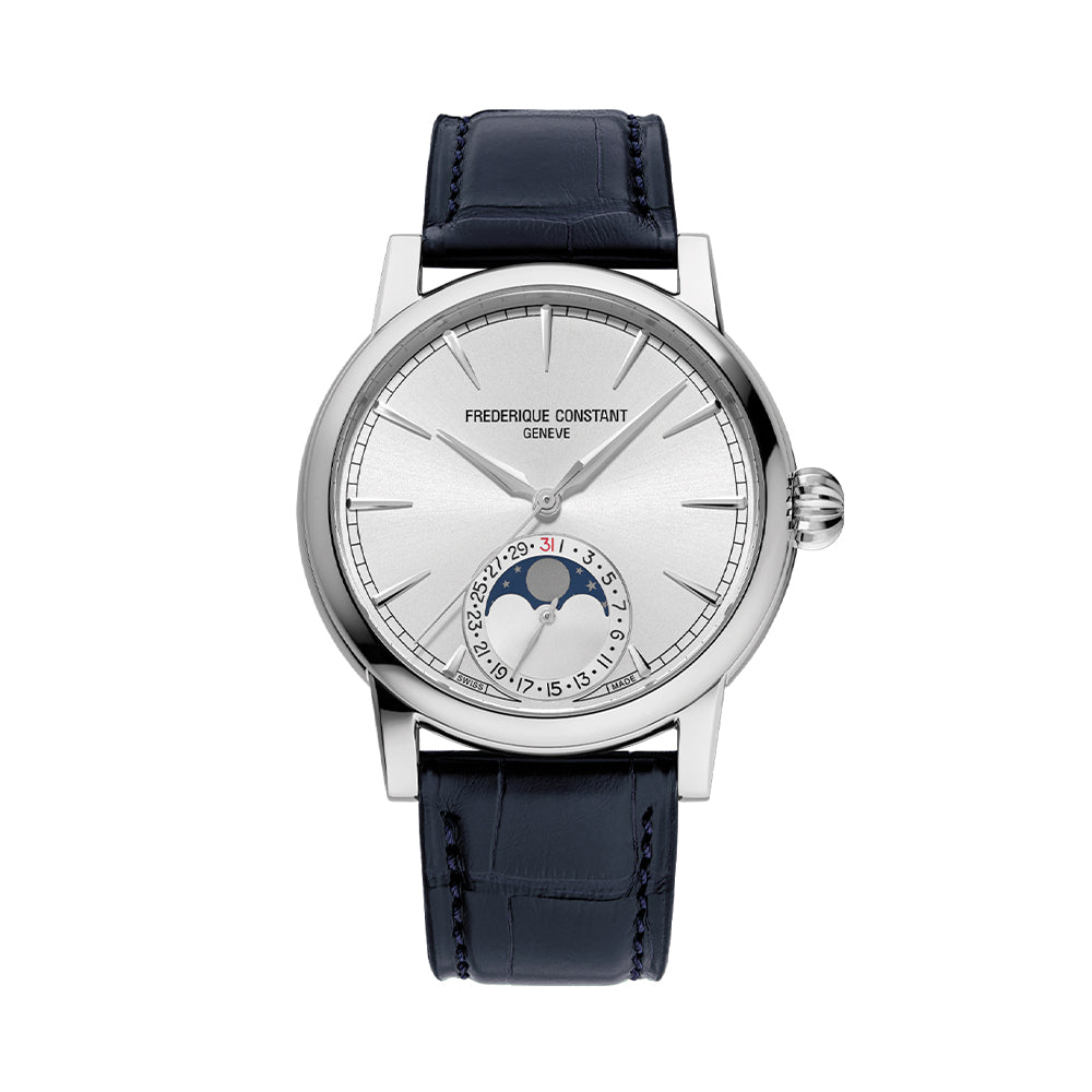 Classic Moonphase Date Automatic Watch 40mm Silver Dial with Genuine Leather Strap - Perfect for Business Meetings & Formal Occasions