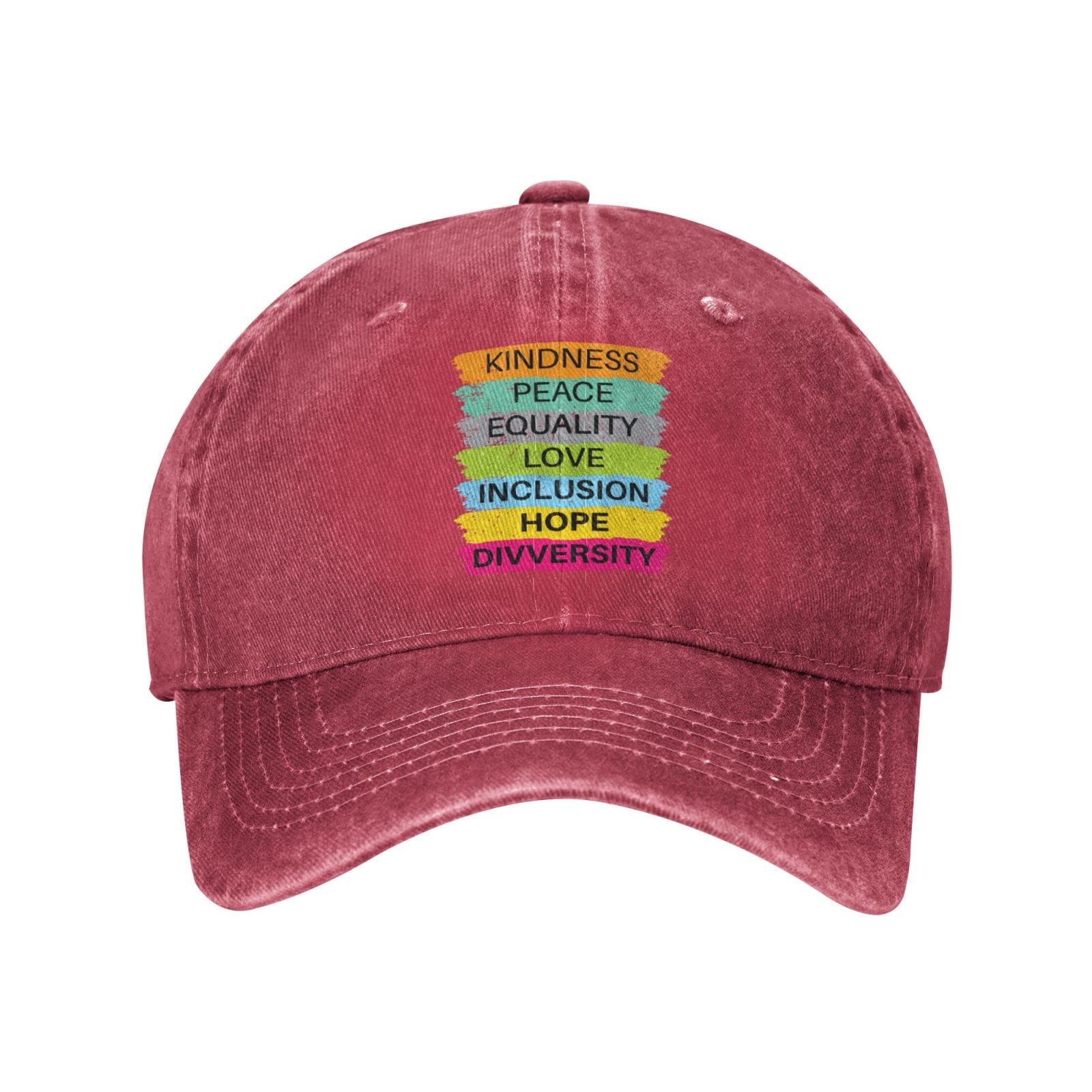 Kindness Peace Equality Love Inclusion Hope Diversity Unisex Vintage Washed Distressed Baseball Cap - Stylish & Comfortable Hat for Everyday Wear, Outdoor Activities & Social Events