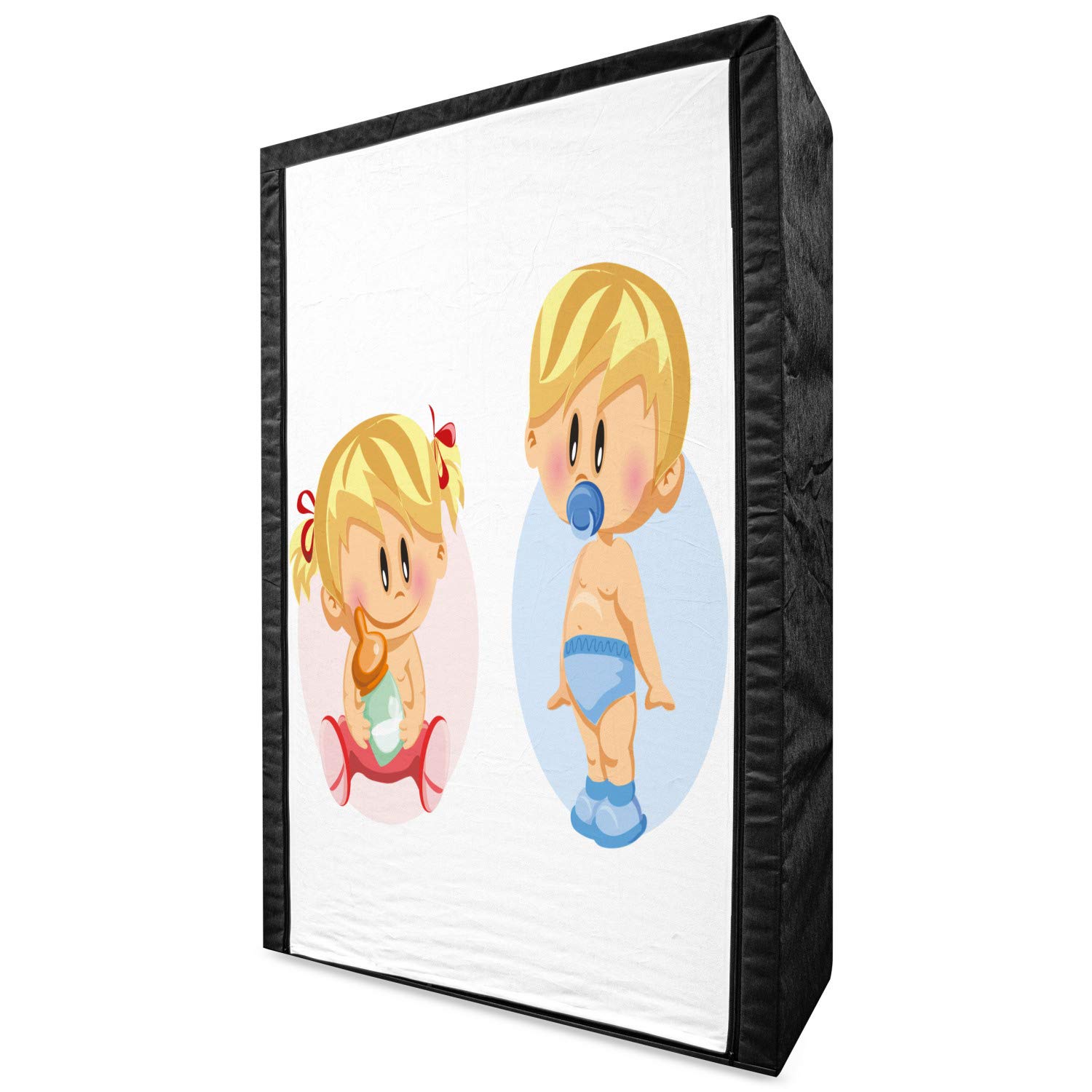 Ambesonne Gender Reveal Portable Fabric Wardrobe Closet - 42.5 Inch Multicolor Clothing Organizer with Shelves for Baby Shower, Nursery & Kids Room Storage