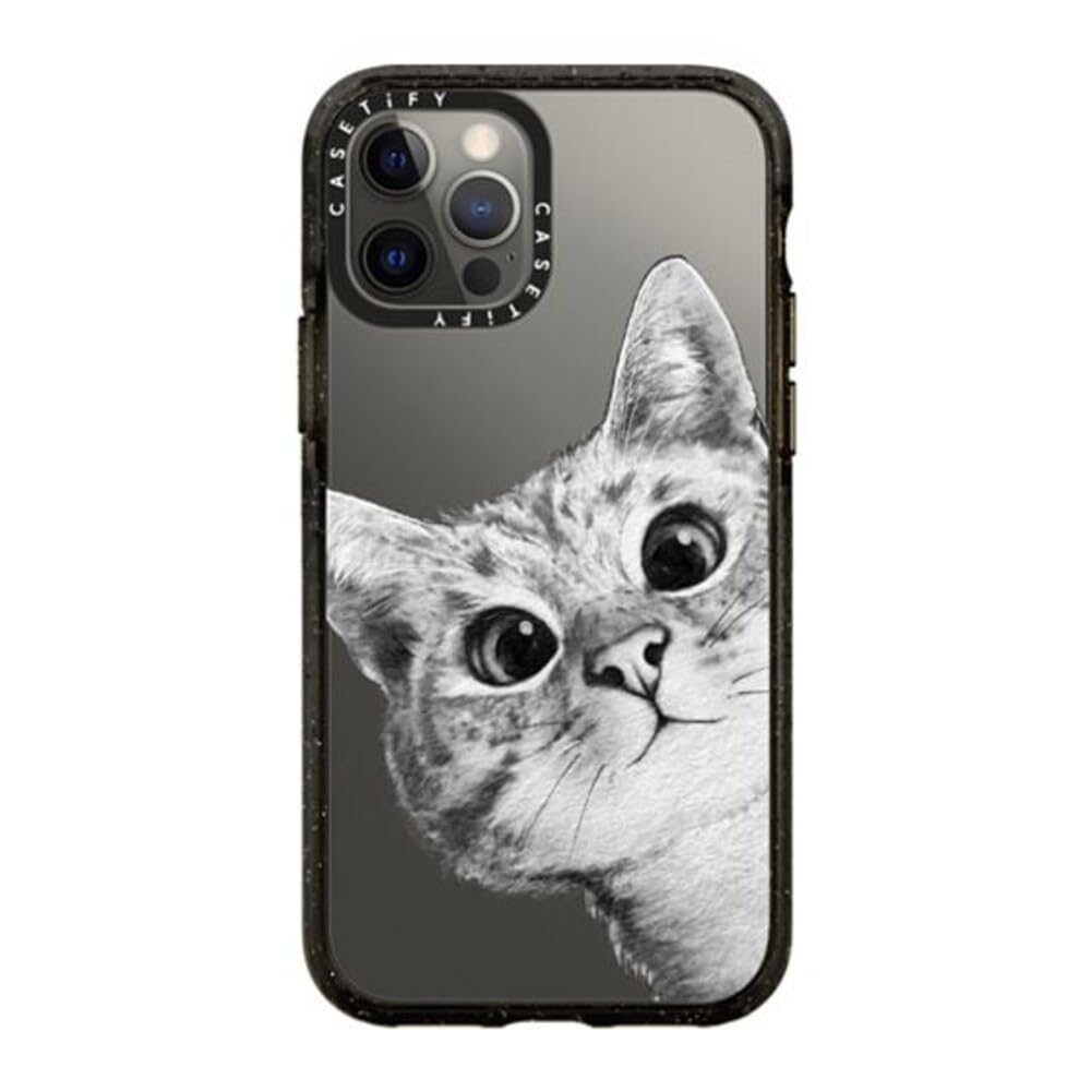 CASETiFY Impact Case for iPhone 12 & iPhone 12 Pro - Clear Black with Peekaboo Cat Design on Rose Gold - Durable Protective Phone Cover for Everyday Use & Travel