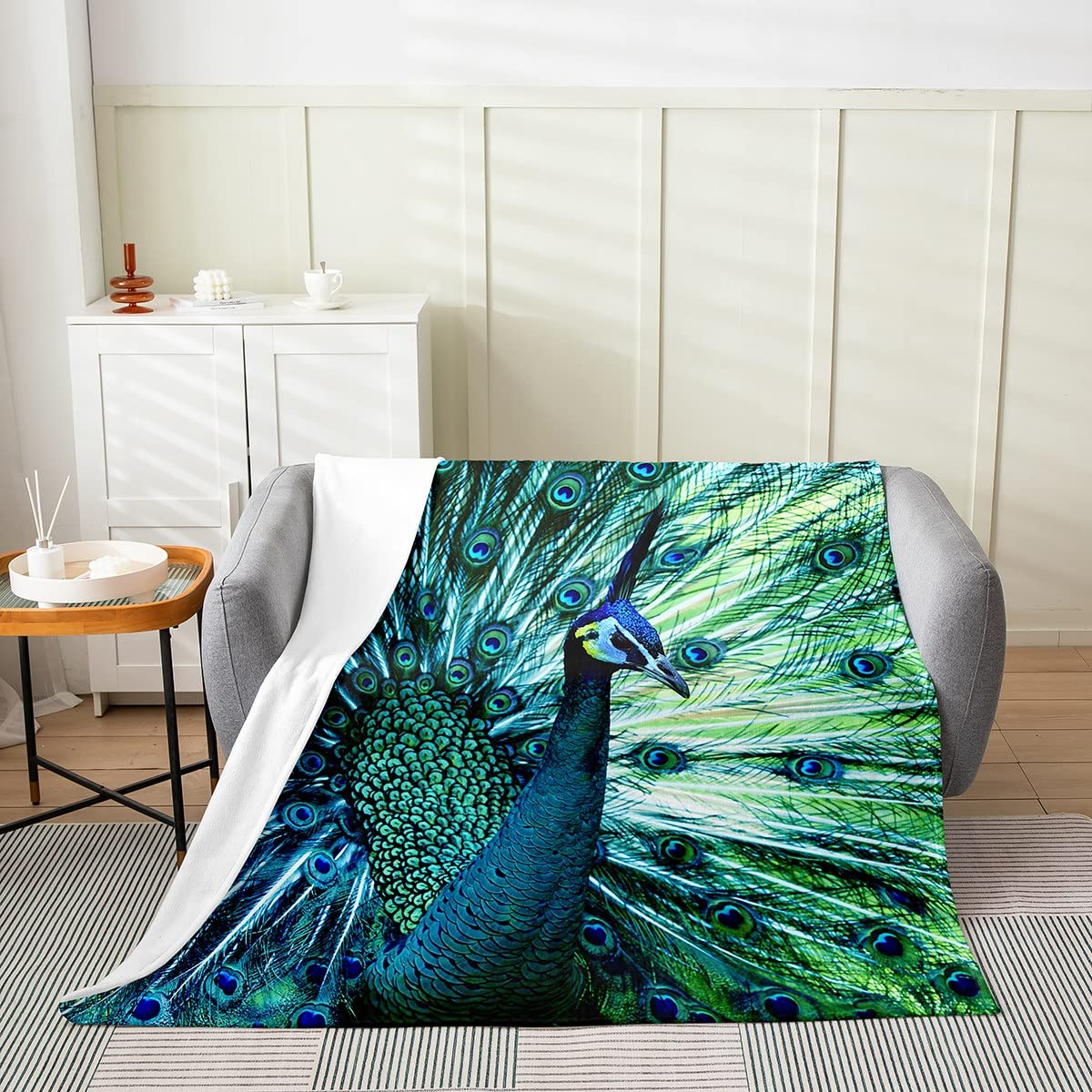 Peacock Fleece Throw Blanket - Soft Flannel Fuzzy Blanket for All Seasons - Queen Size 90