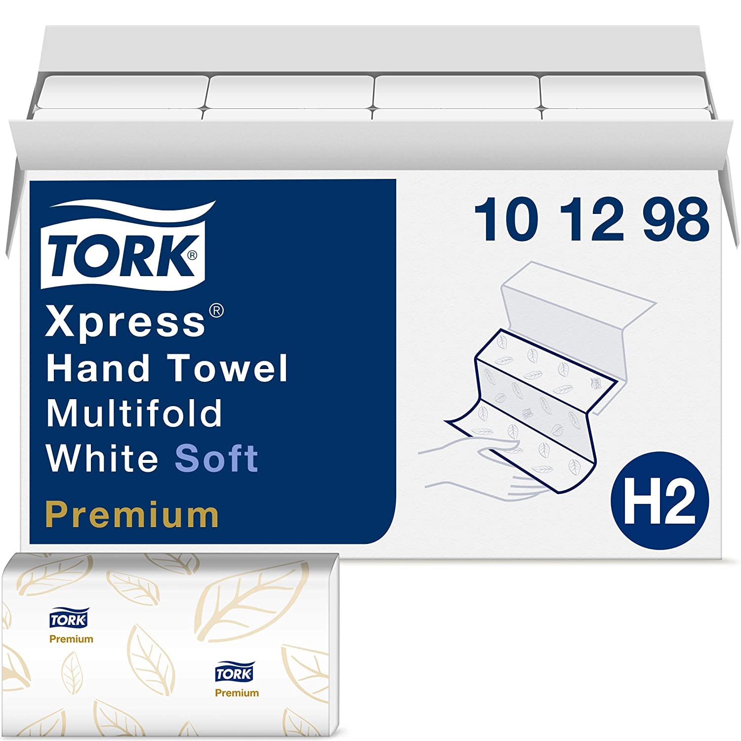 Tork Xpress Paper Towel Dispenser & Extra Soft Multifold Hand Towels - White with Blue Leaf Print | Commercial & Home Kitchen Use | High-Capacity & Hygienic Solution for Restaurants, Offices & Bathrooms