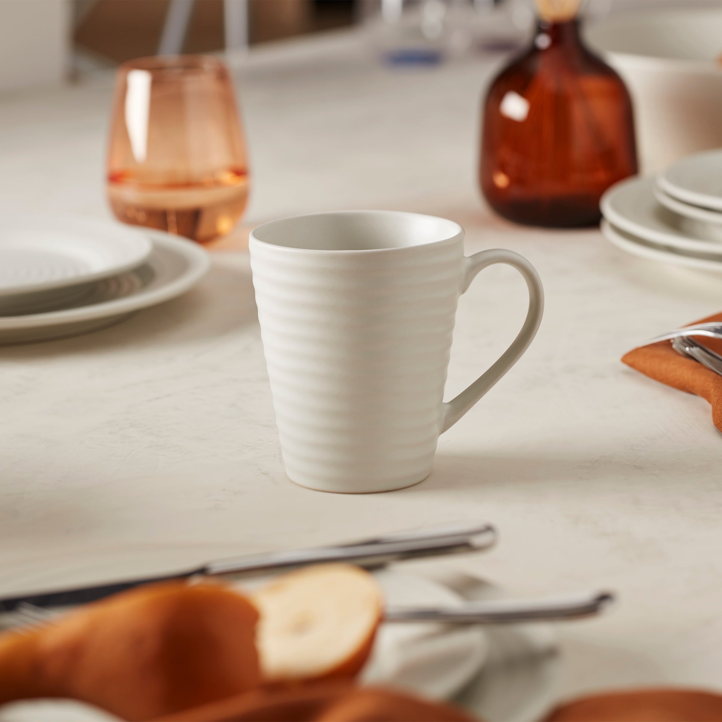 Premium Ridge White Ceramic Coffee Mugs Set of 4 - Durable Porcelain Tea Cups for Home, Office or Restaurant Use - Perfect for Hot Beverages, Gifts & Daily Coffee Drinking