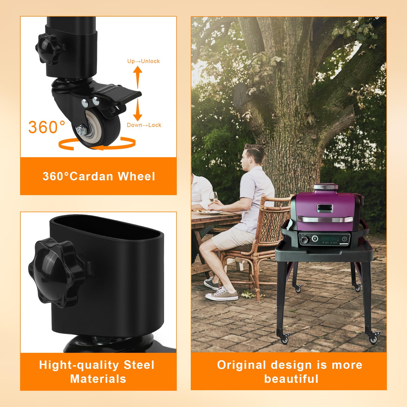 Ninja XSKUNSTAND Outdoor Stand Caster Wheels Kit - 360° Swivel with Brake for Ninja OG & OO Series Grill Stand & Pizza Oven Stand | Heavy Duty Woodfire Outdoor Grill Accessories | Perfect for Patio, Backyard BBQ & Outdoor Cooking