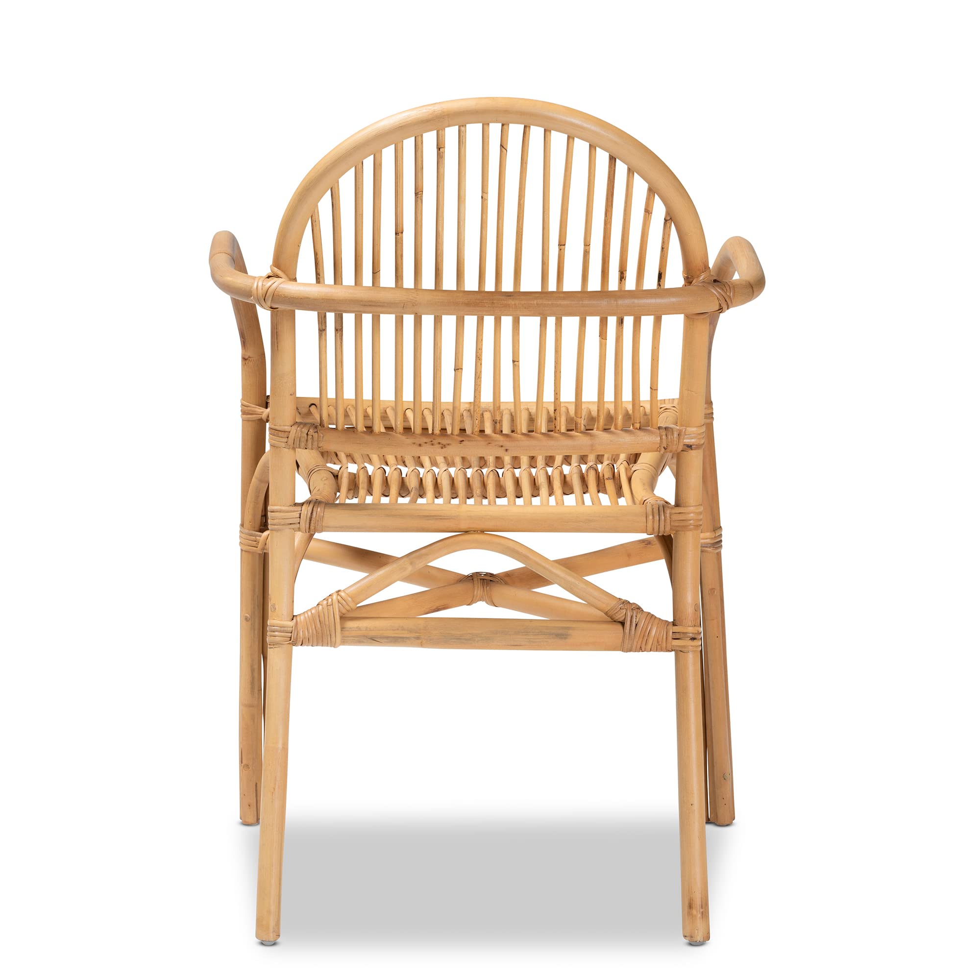 Baxton Studio Tugera Natural Brown Rattan Dining Chair - Modern Woven Seat for Kitchen, Dining Room, and Outdoor Patio Use