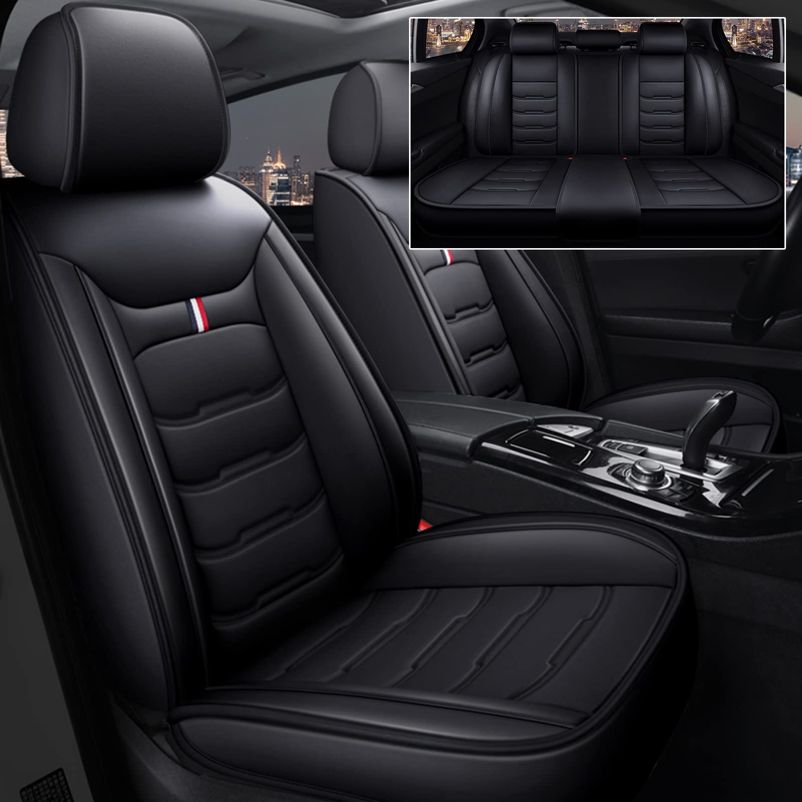 Premium Leather Car Seat Covers Full Set - Waterproof, No-Slip Universal Fit for SUV, Sedan & Truck | Front & Rear Airbag Compatible Auto Interior Covers (Black) | Perfect for Daily Commute, Road Trips & Family Protection