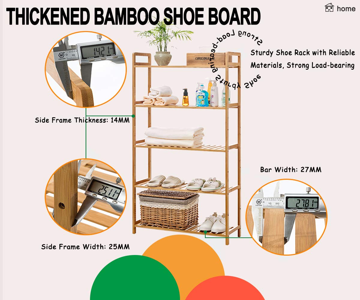 5 Tier Shoe Rack Organizer - Adjustable Wooden Boot Shelf for Women & Men - Bamboo Entryway Shoe Storage (Holds 16-20 Pairs) - Easy Assembly DIY Shoe Organizer for Closet, Bedroom & Hallway