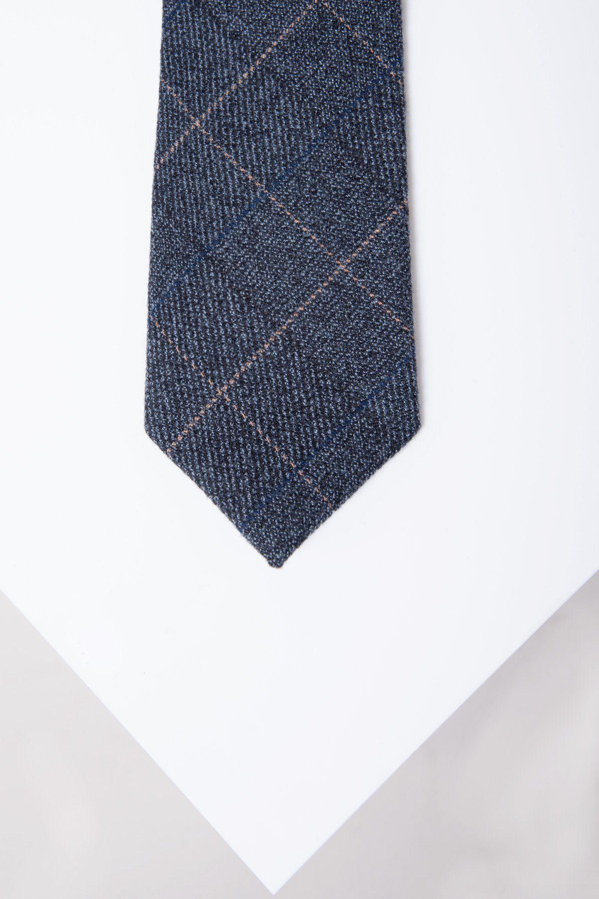 SCOTT Blue Tweed Check Tie for Men - Classic Wool Necktie for Business, Wedding & Formal Occasions