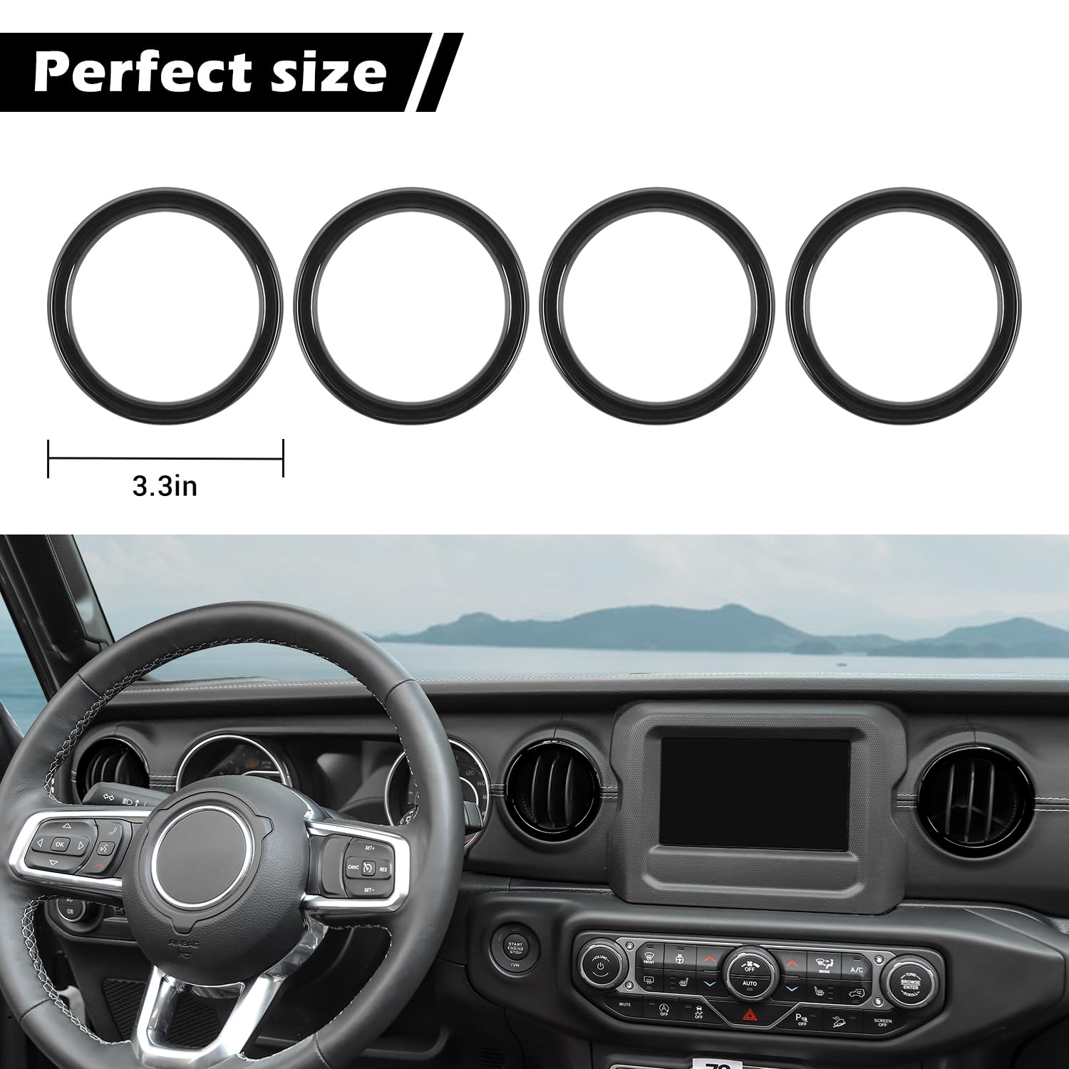 RT-TCZ Black Dash Air Vent Cover Trim Stickers for Jeep Wrangler JL JLU & Gladiator JT (2018-2023) - 4pcs Interior Accessories - Upgrade Your Ride's Style & Protection