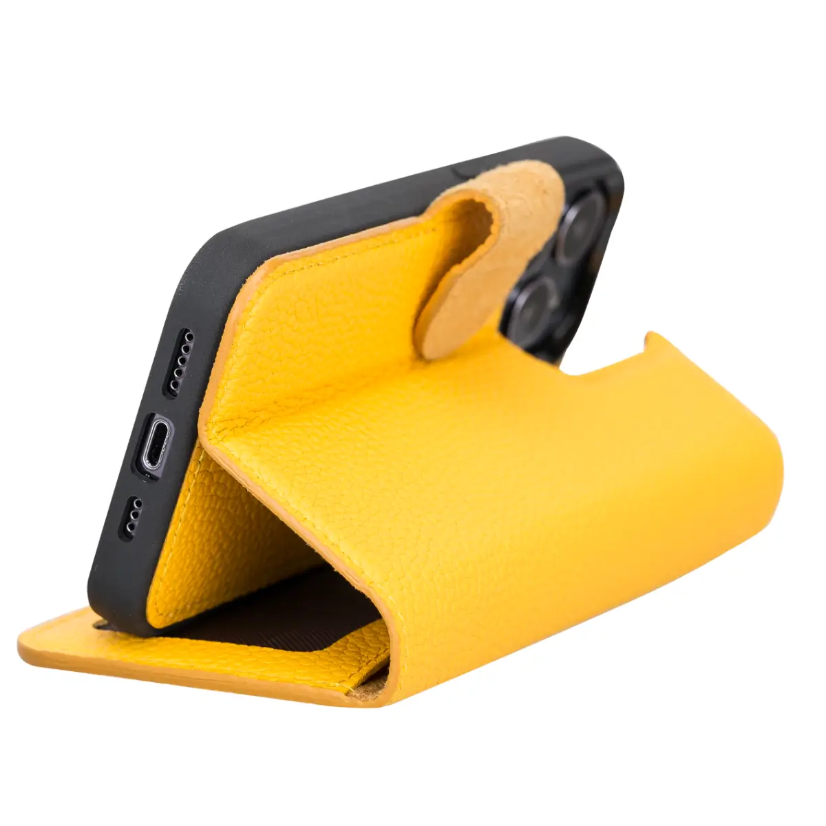Premium Yellow Leather Magnetic Case for iPhone 13 Pro - Slim Protective Cover with Strong MagSafe Compatibility | Perfect for Work, Travel & Everyday Use