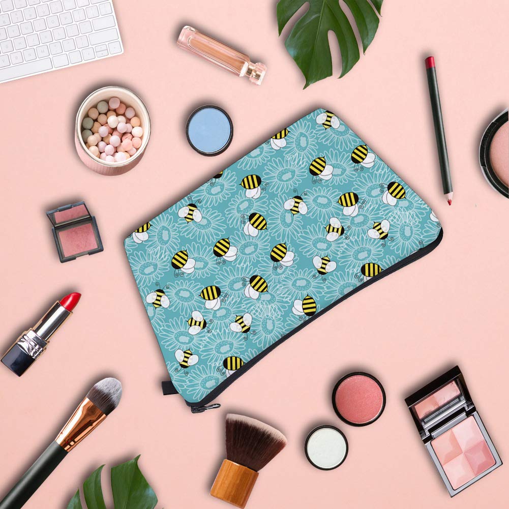 Waterproof Allover Print Makeup Bag Cosmetic Organizer Pouch for Women - Bee Design, Travel Toiletry Bag for Gym, Vacation & Daily Use