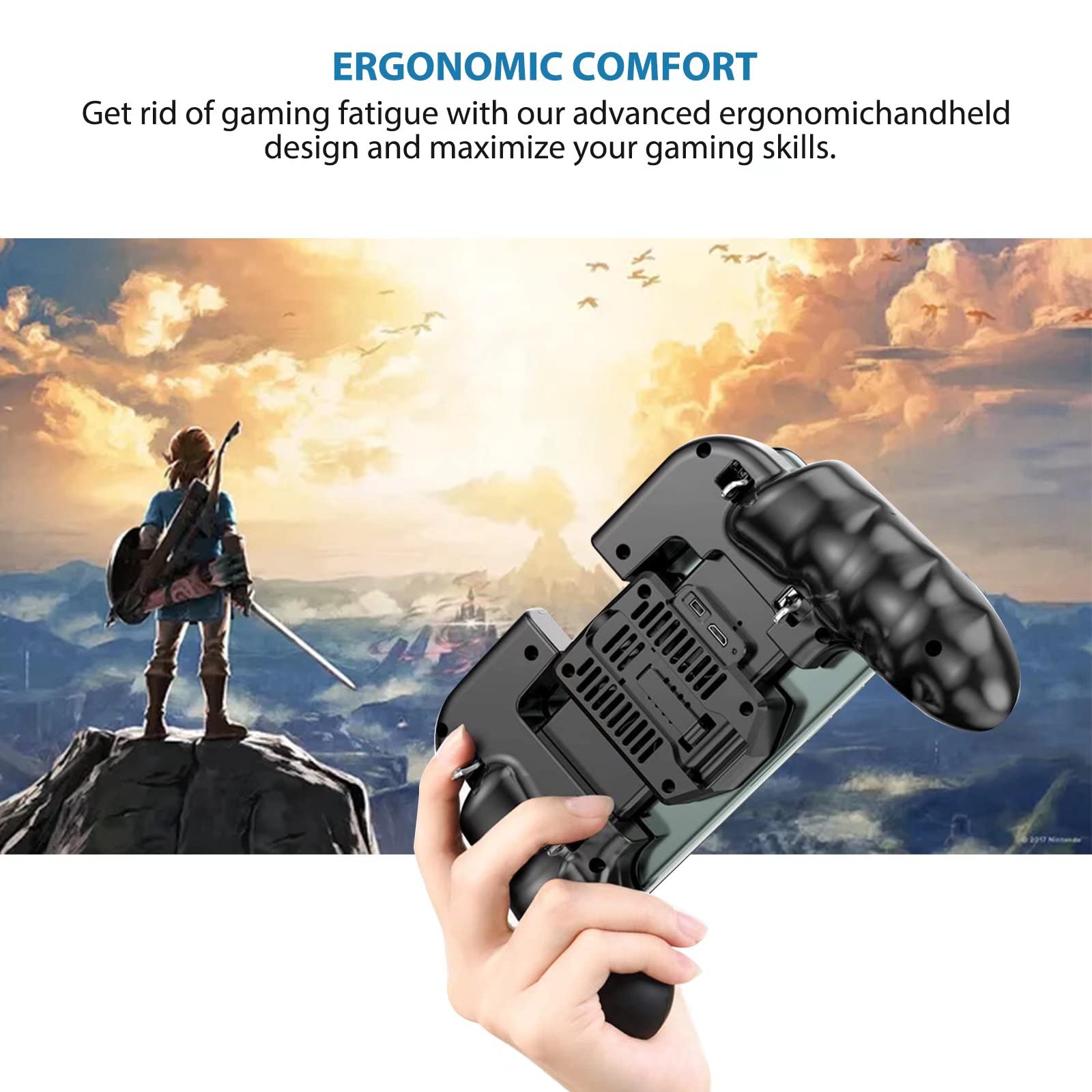 6-Finger PUBG Mobile Gaming Controller with Cooling Fan & Phone Holder - Ergonomic Joystick Gamepad for PUBG, Fortnite, Call of Duty - Perfect for Competitive Mobile Gaming & Long Play Sessions