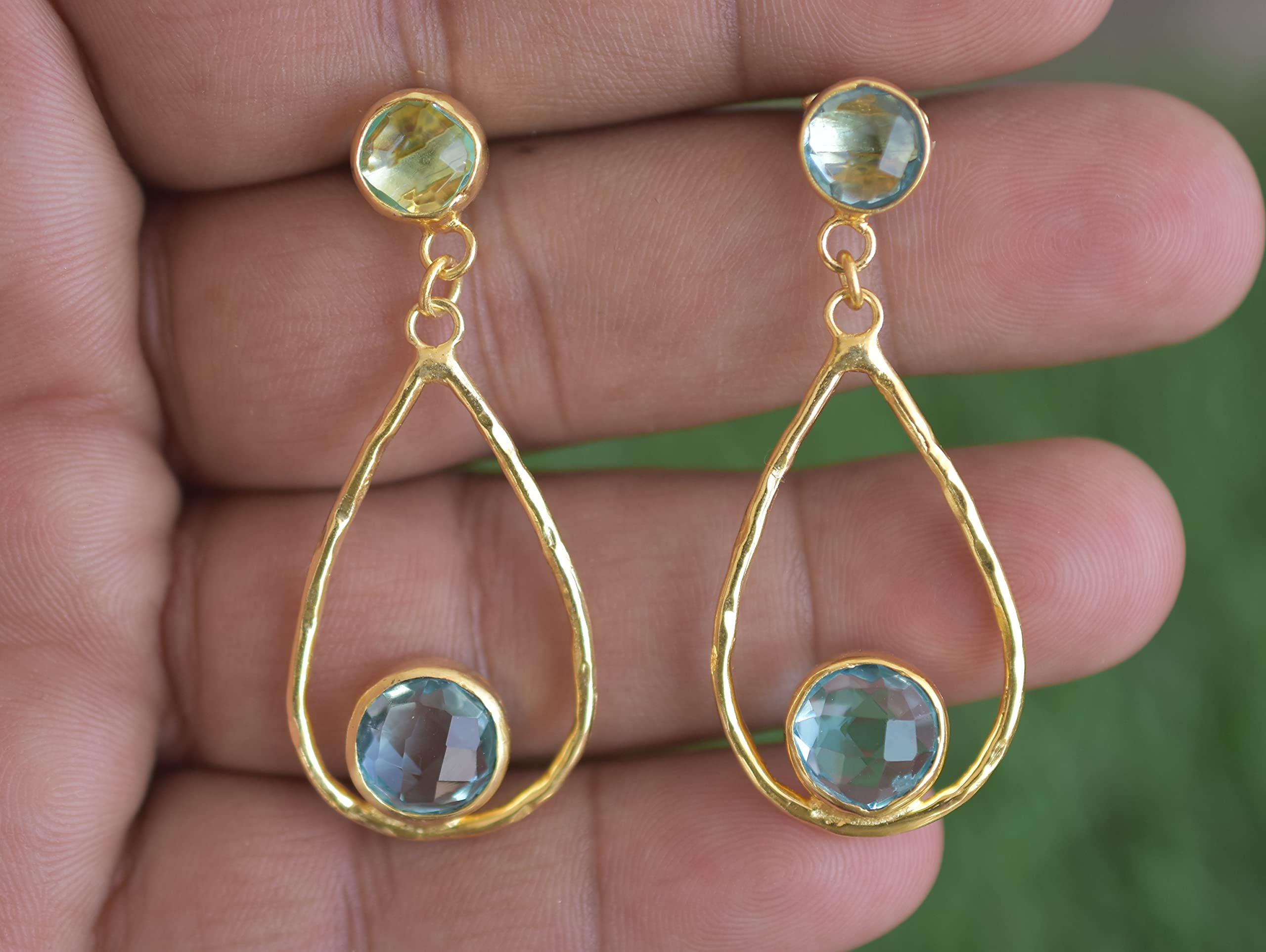 18K Gold Plated Blue Topaz Earrings for Women - November Birthstone Jewelry, Fashionable Gemstone Earrings for Birthday & Anniversary Gifts - Perfect for Parties, Weddings & Everyday Wear - VE-354
