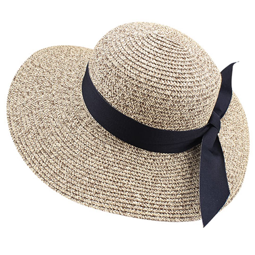 Women's Large Brim Straw Beach Hat - Foldable & Rollable Floppy Sun Hat for Summer Vacation, Pool Party, and Outdoor Activities