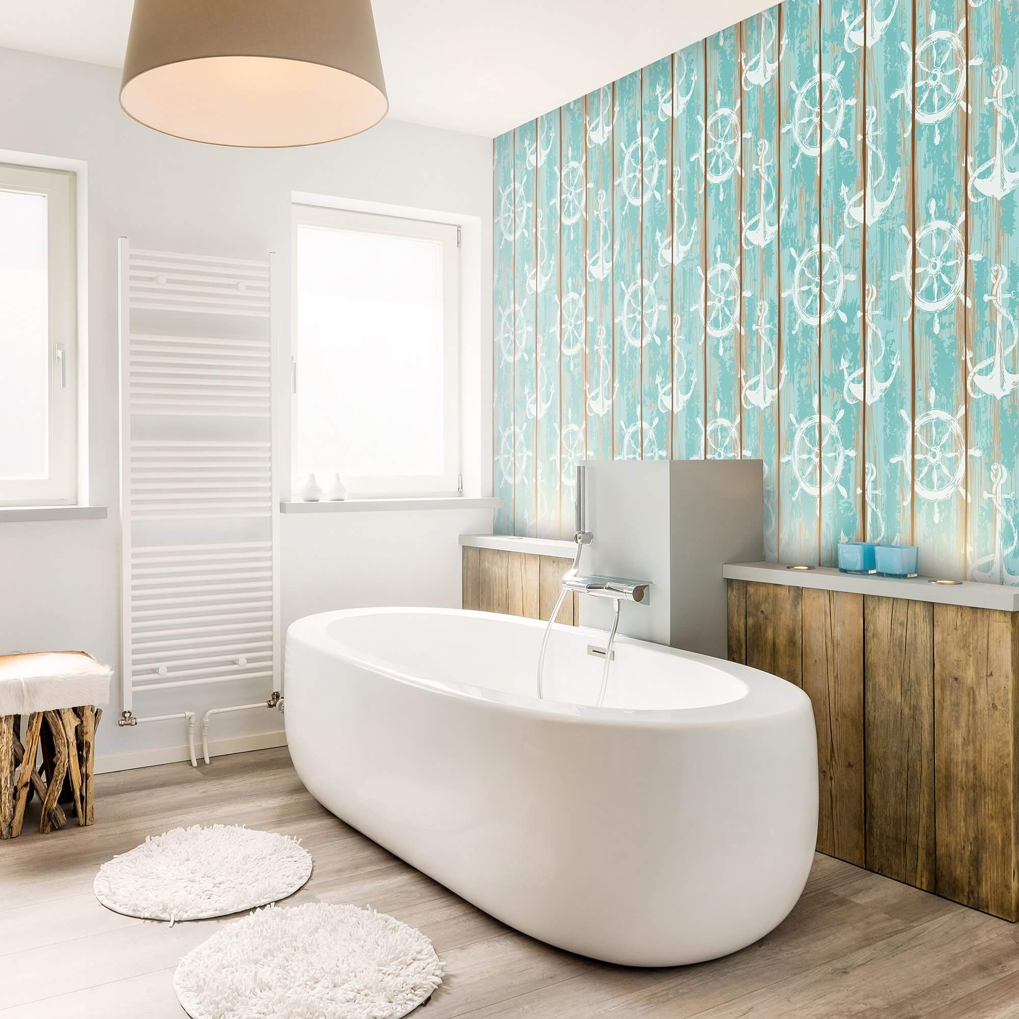 Brown and Teal Faux Nautical Peel and Stick Removable Wallpaper 8829 - Self-Adhesive Decorative Wall Covering for Bedroom, Bathroom, Nursery & Home Office
