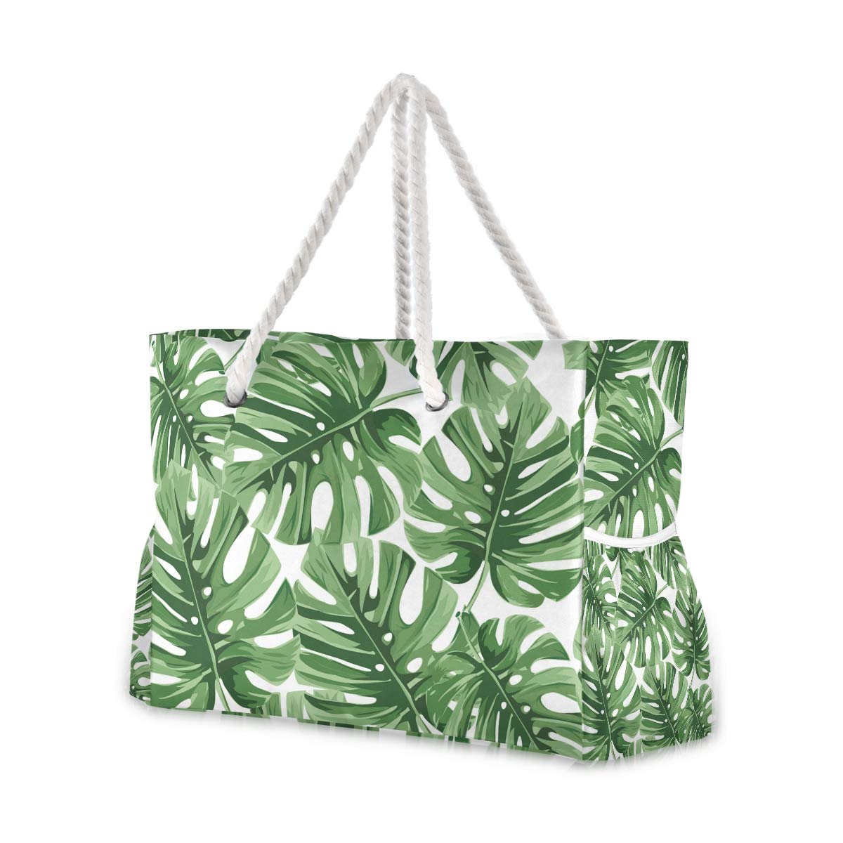 ALAZA Large Tropical Palm Leaves Monstera Beach Tote Bag for Women - Reusable Grocery Shoulder Bag with Zipper Pocket - Perfect for Beach Vacations, Shopping & Daily Use