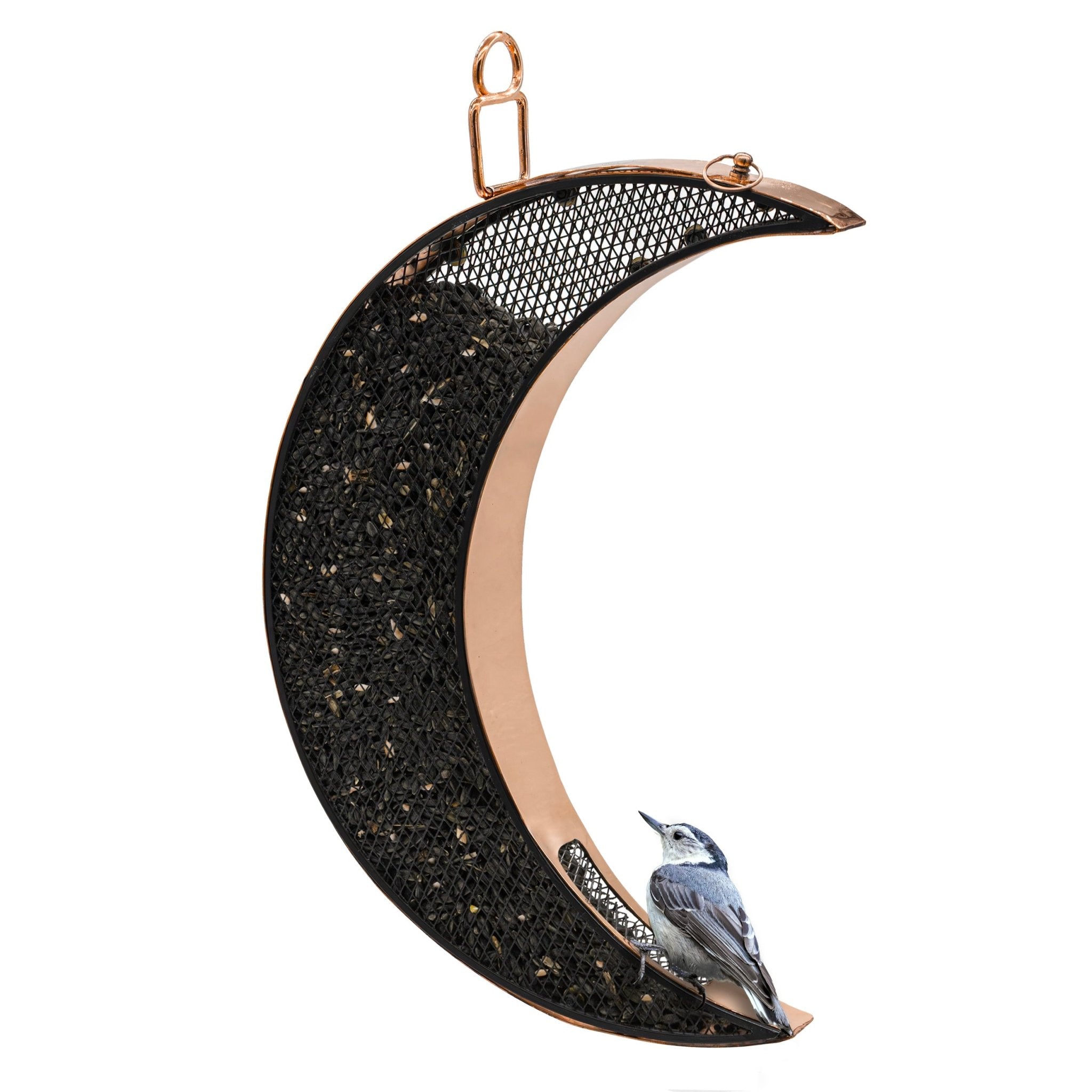 Over The Moon Copper Bird Feeder with Mesh Panels - Durable Outdoor Garden Decor for Attracting Wild Birds - Perfect for Backyard, Patio, and Nature Lovers