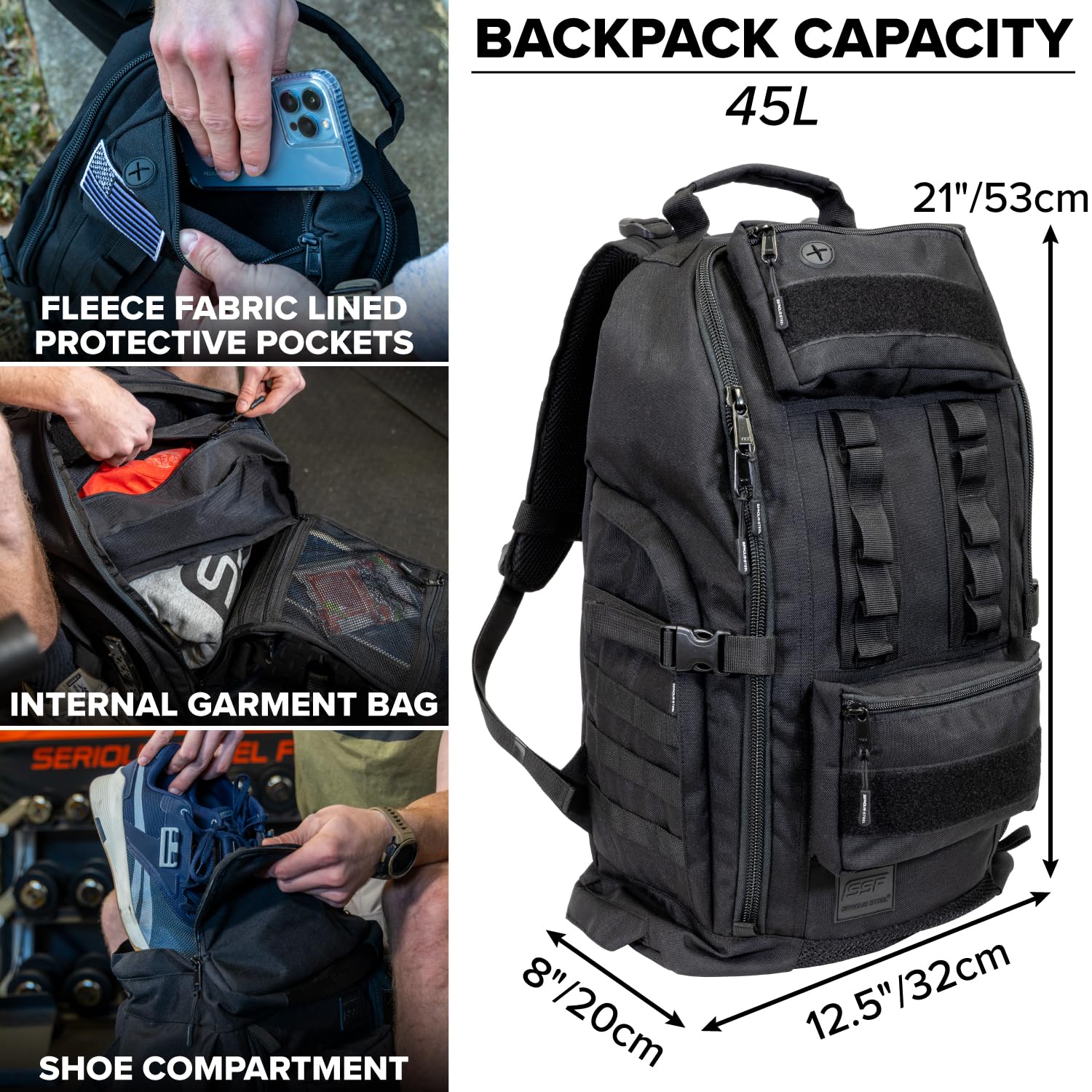Serious Steel Fitness Tactical Backpack & Gym Bag - 1000D Nylon Durable Military Backpack for Men - Perfect for Workout, Hiking, Travel & Everyday Use