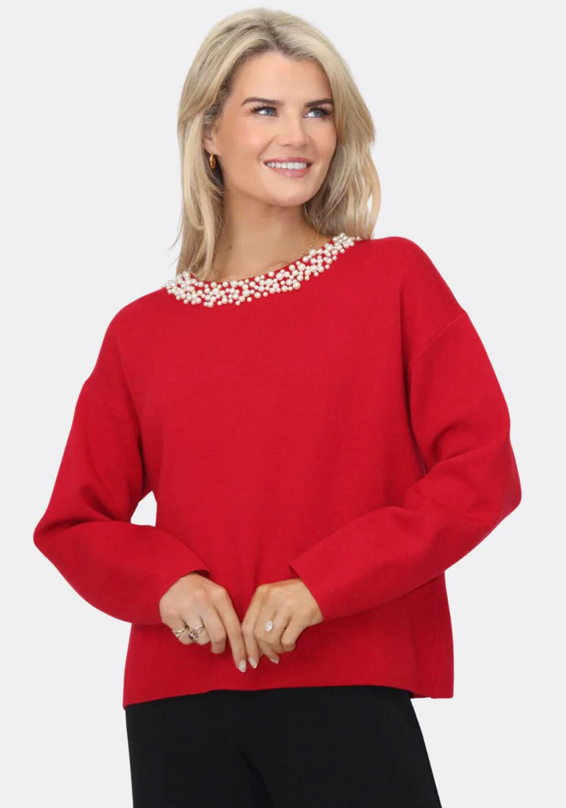 Annabella Women's Red Knit Jumper Sweater - Soft & Stylish Pullover for Casual Wear, Office & Fall Outfits