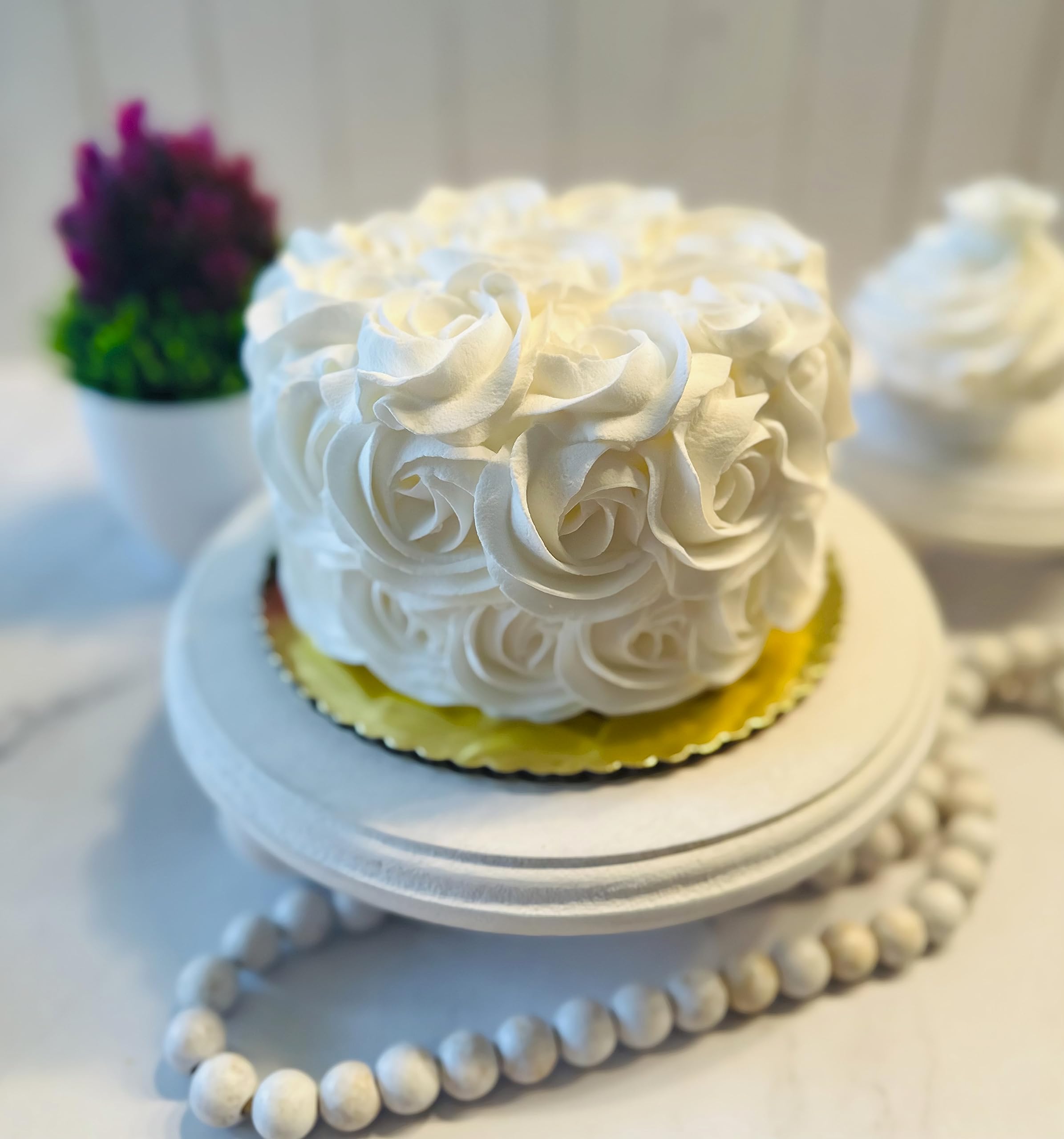 Dezicakes Handmade White Rosette Fake Cake - Artificial Cake for Wedding, Baby Shower & Party Decorations