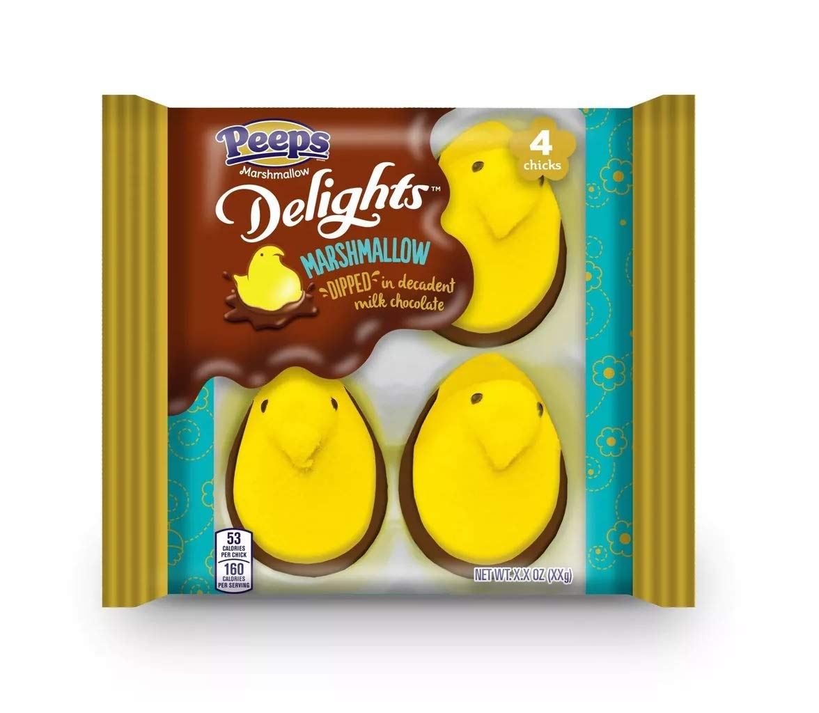 Peeps Flavored Marshmallows Dipped in Milk Chocolate - 2.33 Oz (4 Count) | Easter Basket Stuffers, Party Favors & Sweet Treats for Kids & Adults
