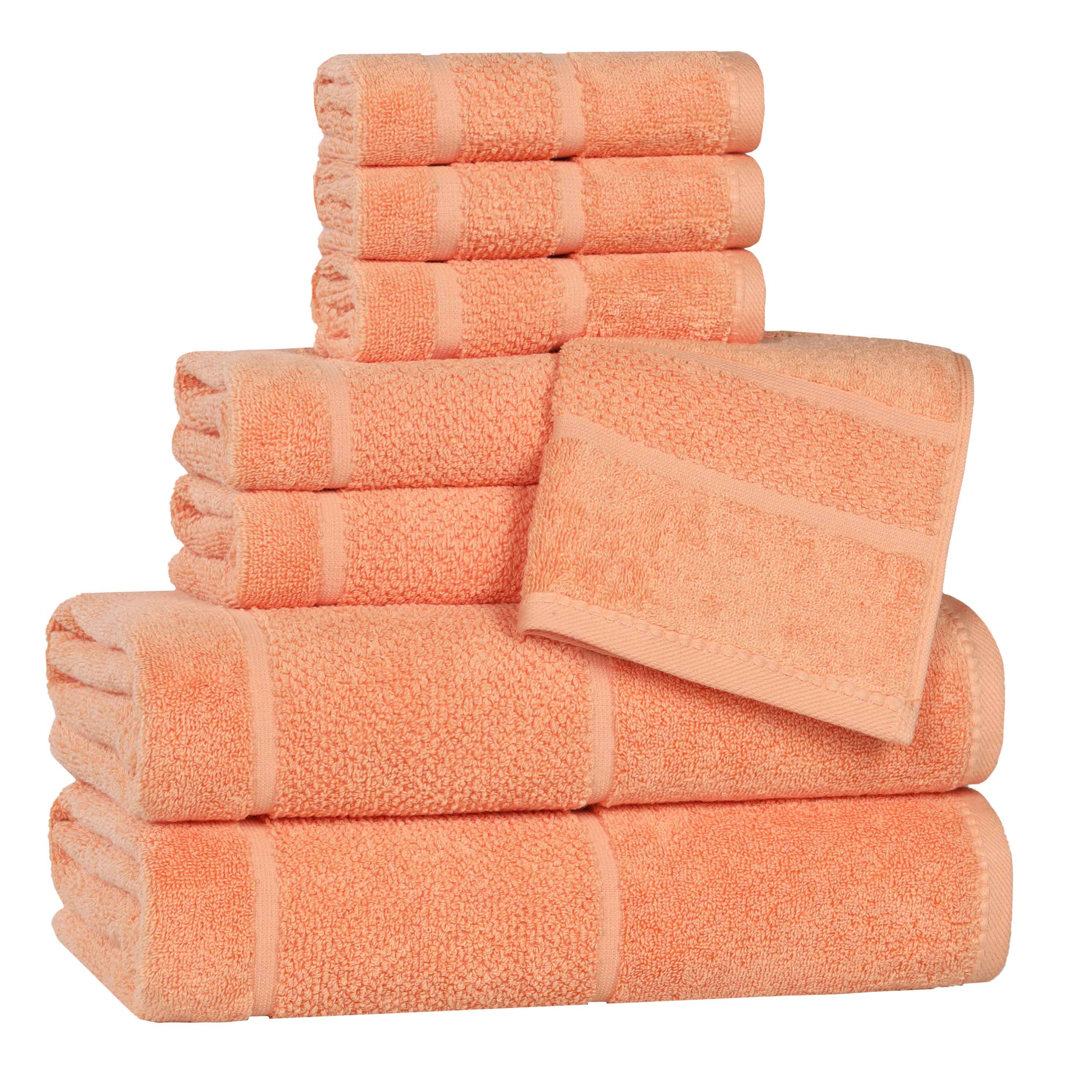 Premium 8-Piece Cotton Towel Set - Soft, Absorbent & Durable - Solid Broad Border Design - Perfect for Bath, Spa, Gym & Home Use