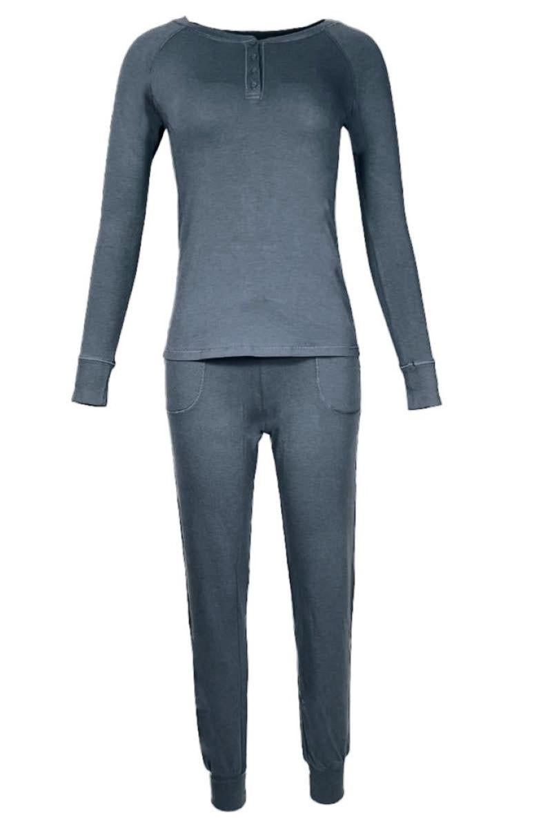 Olivia Long Sleeve Henley Loungewear Set for Women - Soft Cotton Comfy Pajama & Sleepwear - Perfect for Relaxing at Home, Lounging or Bedtime