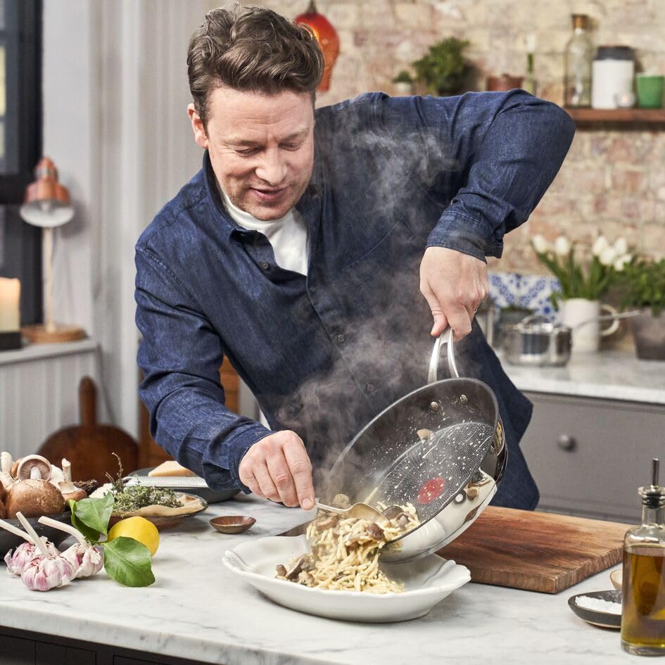 Tefal Jamie Oliver Cook's Classics E3068835 Nonstick Wok Pan - 28cm Induction Compatible, Oven Safe Stainless Steel with Riveted Handle - Perfect for Stir-Fry, Sautéing & Asian Cooking