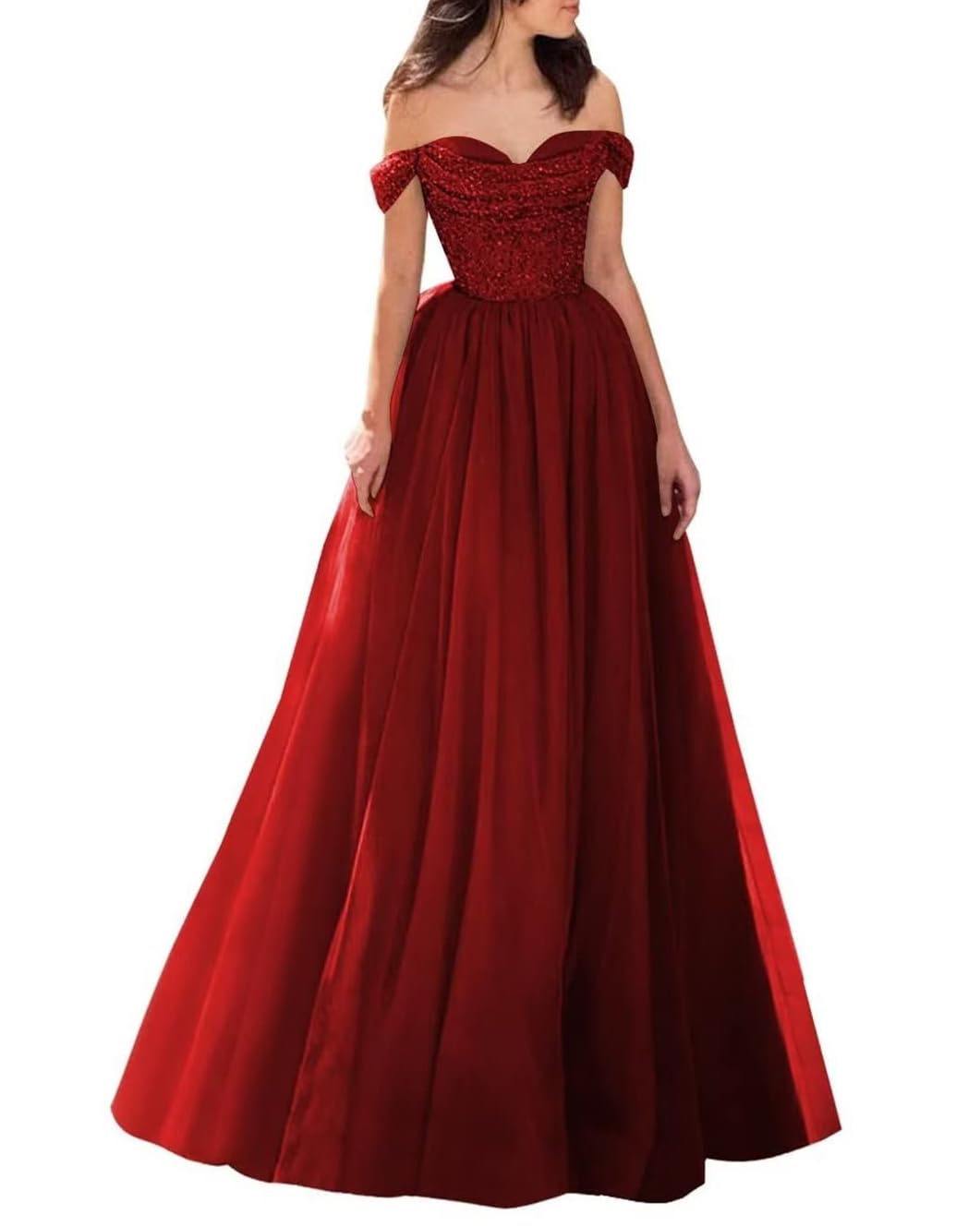 Sparkly Sequin Prom Dresses 2024 | Off Shoulder Long Formal Gowns | A-Line Tulle Ball Gowns for Women | Perfect for Homecoming, Quinceañera & Evening Parties