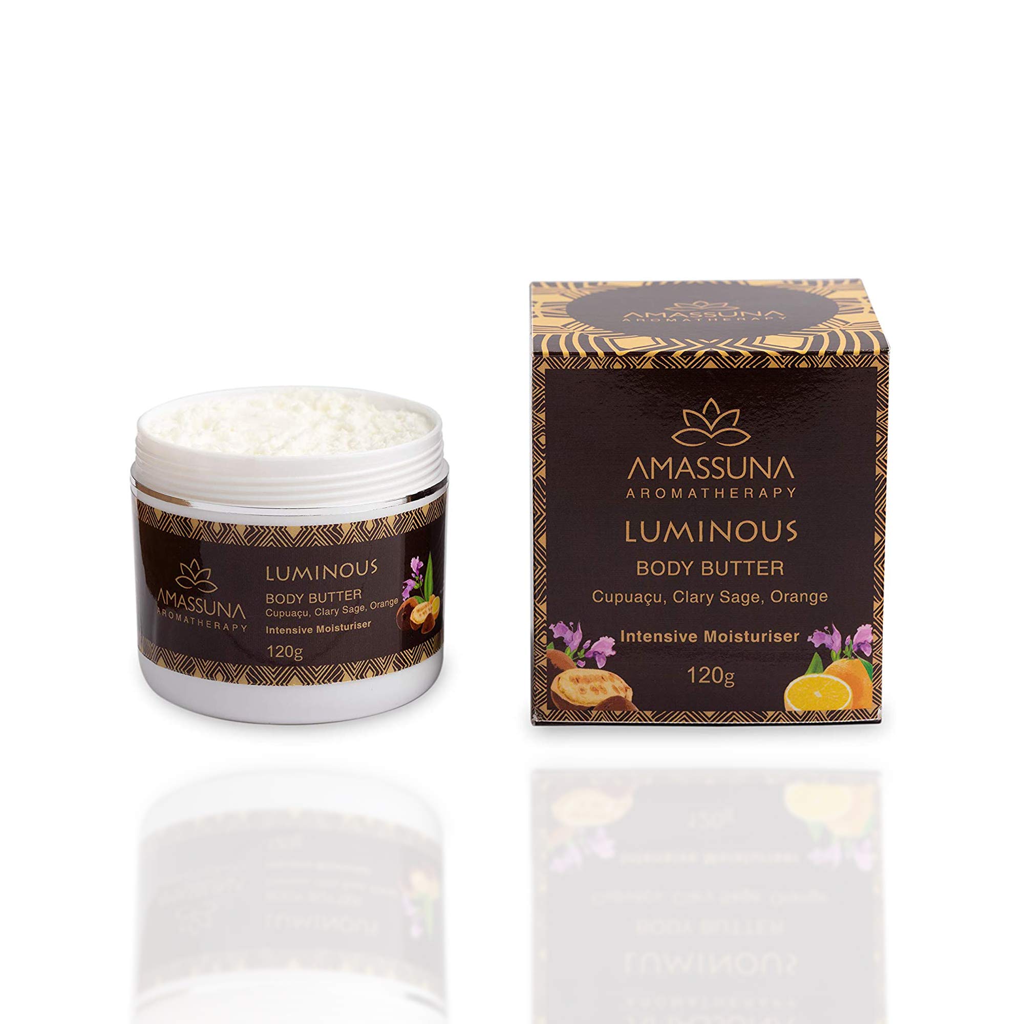 Amassuna Luminous Body Butter with Cupuacu, Clary Sage & Orange - Deep Hydrating Moisturizer for Dry Skin - 120g - Perfect for Nighttime Skincare & Spa Relaxation