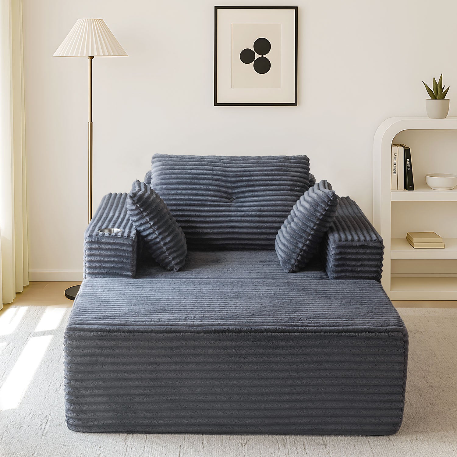 MAXYOYO 65x49 Oversized Chaise Lounge Sofa - Ultra Comfortable Cloud Couch with 3 Pillows, Dark Grey - Perfect for Living Room, Bedroom & Home Office Relaxation