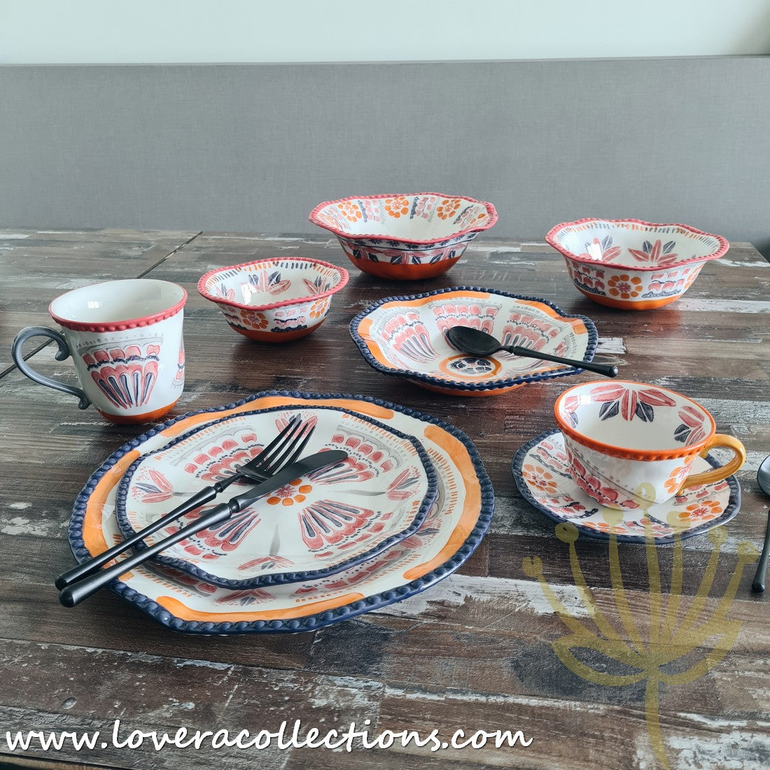 Afrocentric Orange Dinnerware Set - Elegant Ceramic Plates & Bowls for African-Themed Dining - Perfect for Family Dinners, Cultural Events & Restaurant Decor
