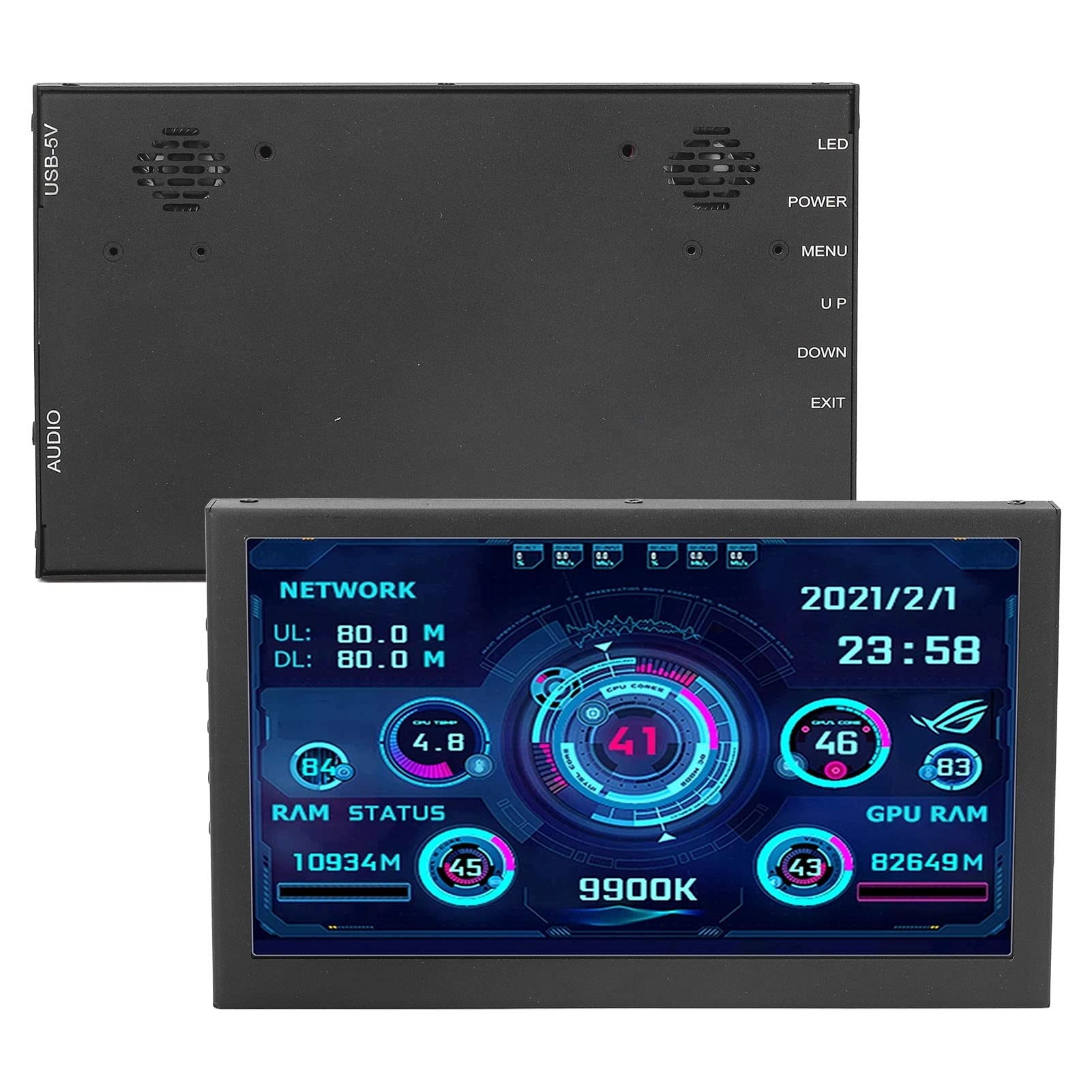7in PC CPU Hardware Temperature Monitor - High Definition Secondary Display Screen for Computer Case | Real-Time PC Cooling Performance Tracking for Gamers & Overclockers