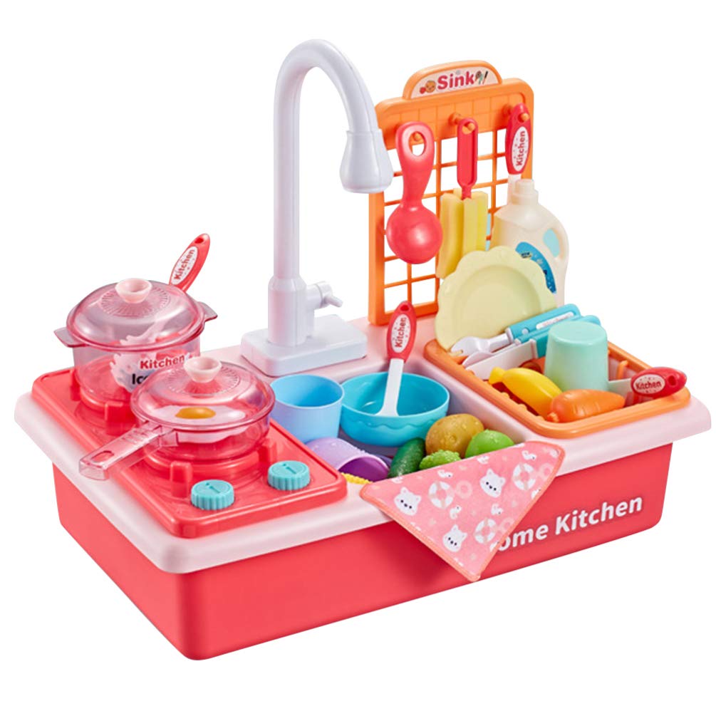 TOYANDONA Kids Play Kitchen Sink with Running Water - Electric Dishwasher Toy with Automatic Water Cycle - Pretend Play Kitchen Set for Toddlers, Boys & Girls - Perfect for Role Play, Preschool Learning & Birthday Gifts