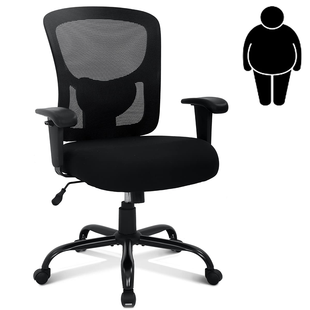 Extra Wide Big and Tall Office Chair Heavy Duty 400LBS Capacity - Ergonomic High Back Mesh Computer Desk Chair with Lumbar Support & Rolling Swivel - Ideal for Heavy People - Perfect for Home Office, Gaming, and Professional Workspaces (Black)