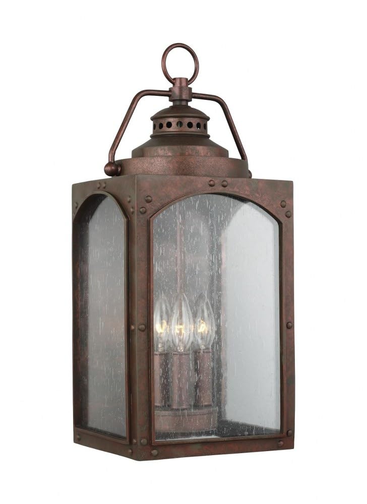 Feiss OL14372CO Transitional Three Light Wall Lantern - Randhurst Collection Copper Finish Outdoor Lighting for Porch, Patio & Garden Decor
