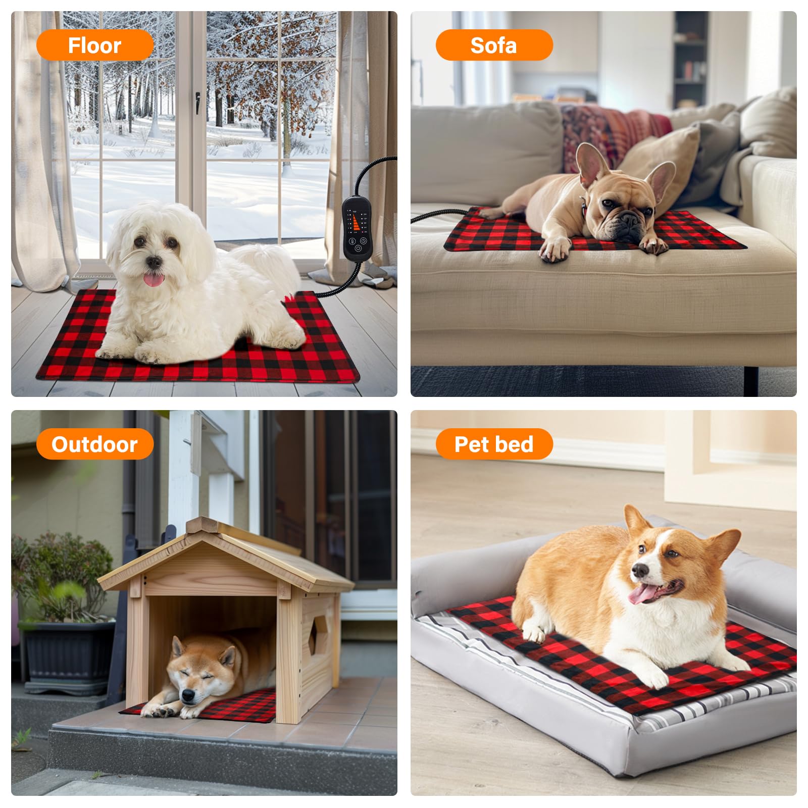 Waterproof Heated Dog Bed - Adjustable Temp & Timer for Small/Medium Pets - Indoor & Outdoor Use