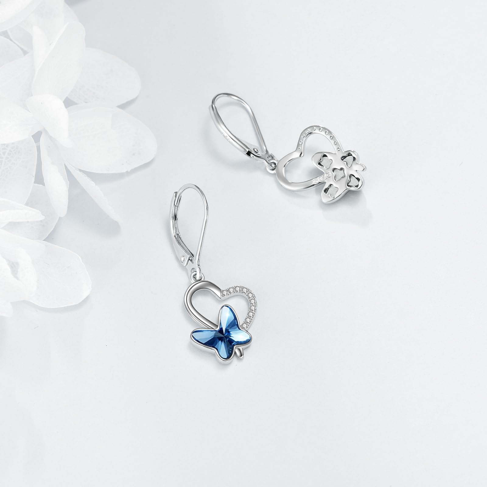 VONALA 925 Sterling Silver Butterfly Drop Dangle Earrings for Women - Crystal Leverback Earrings, Elegant Jewelry Gift for Her, Mom, Girlfriend | Perfect for Birthday, Anniversary, Wedding & Daily Wear