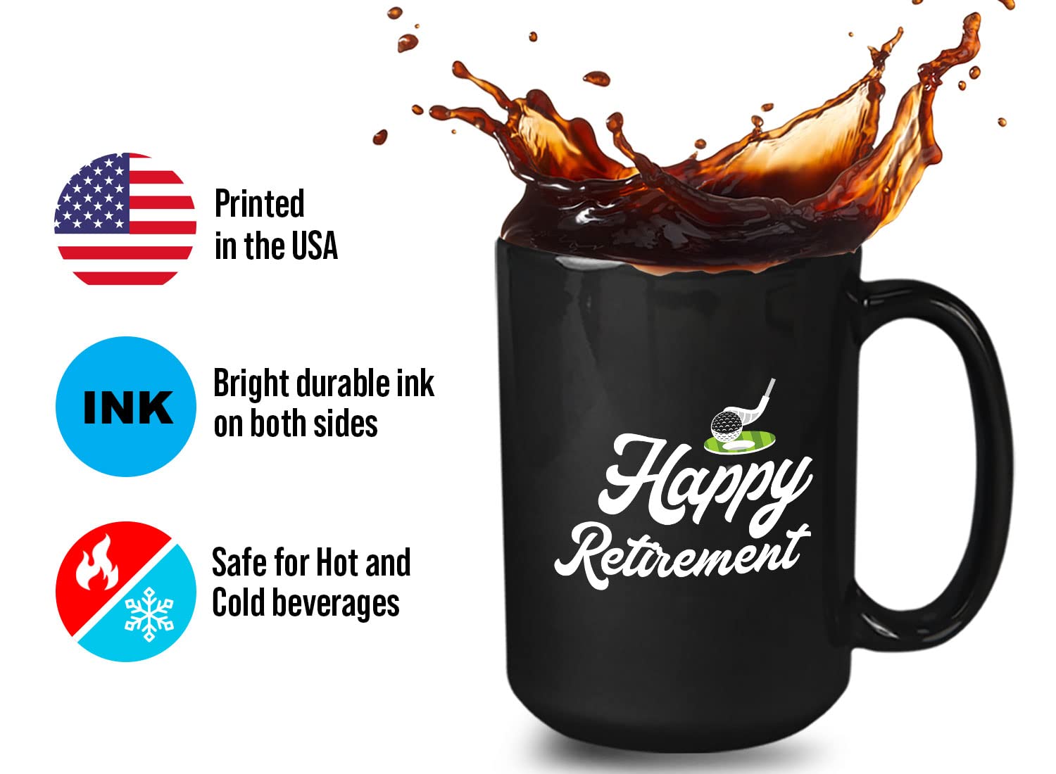 Bubble Hugs 15oz Black Golf Coffee Mug - Perfect Gift for Golf Lovers, Retirement, Father's Day & Coaches - Great for Golf Courses, Office Use & Home Decor