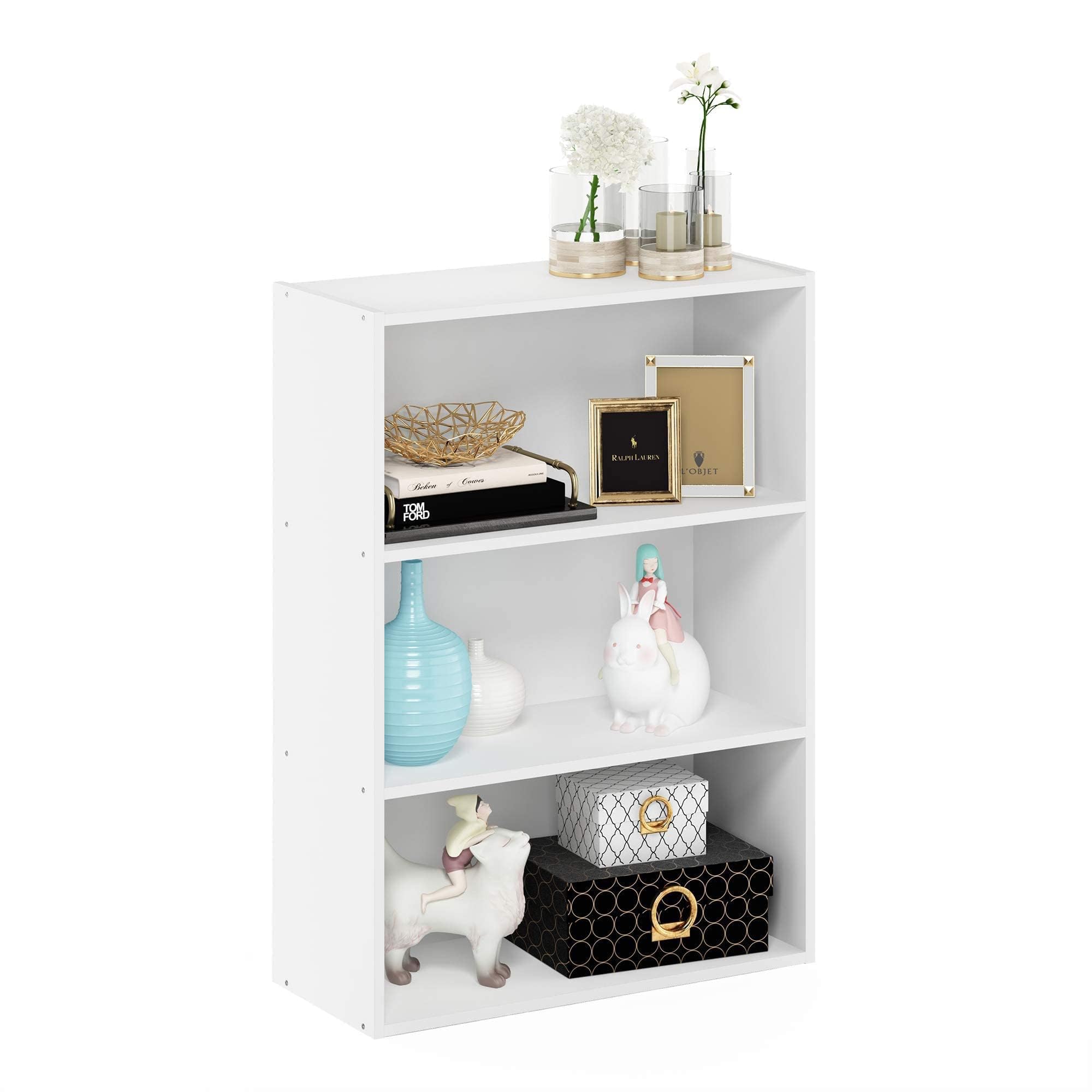 Furinno Pasir 3-Tier Open Shelf Bookcase, White - Modern Storage Solution for Books, Toys & Home Decor | Perfect for Living Room, Bedroom or Office Organization