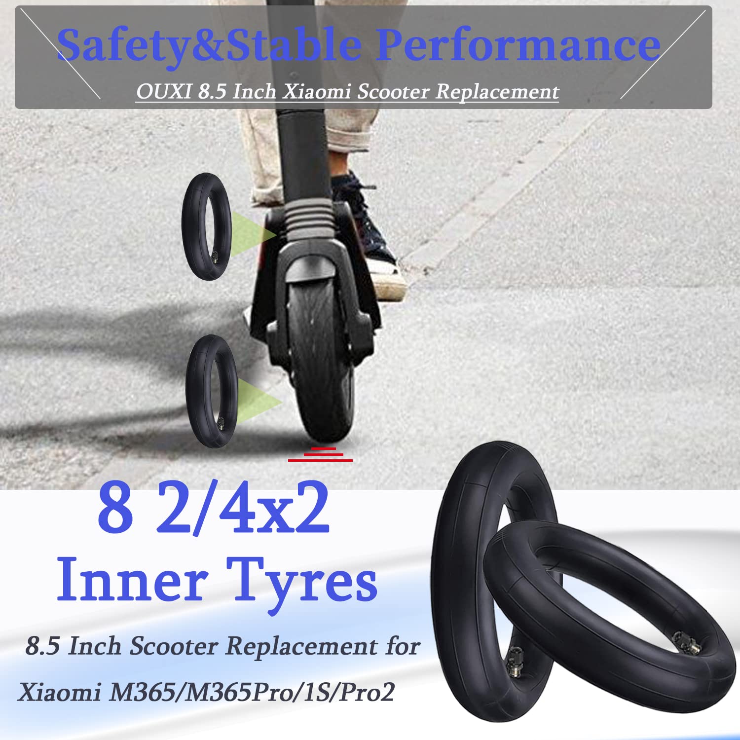 2 Pack 8.5x2 Inch Inner Tube & Pneumatic Tires - Compatible with Gotrax GXL V2/Xiaomi M365 Electric Scooters - Durable Butyl Rubber Replacement Wheels for Front & Rear - Perfect for Commuting, Campus Travel & Urban Mobility