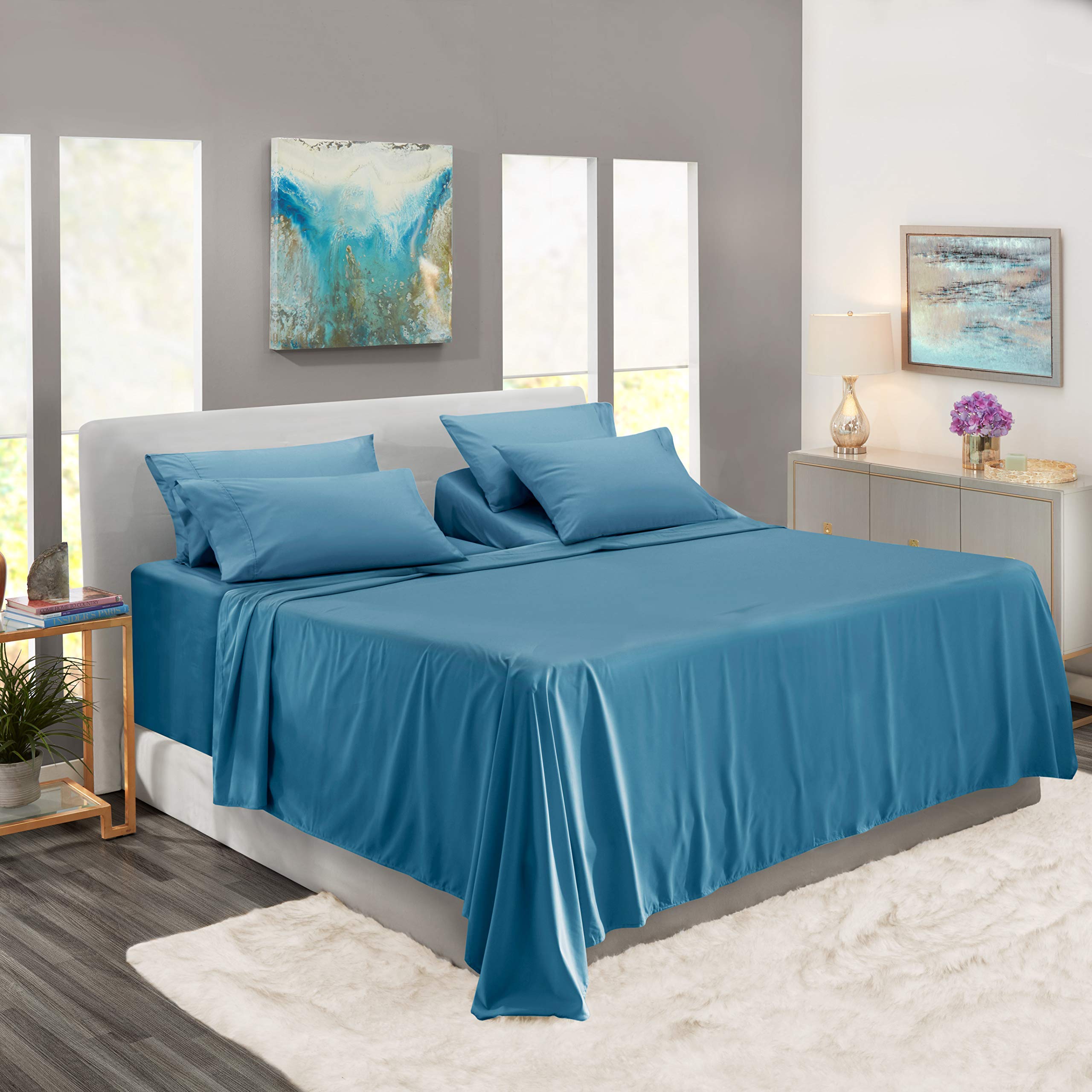 Premium 800 Thread Count 100% Cotton Split King Sheets Set for Adjustable Beds - 4 Piece Bedding with 34