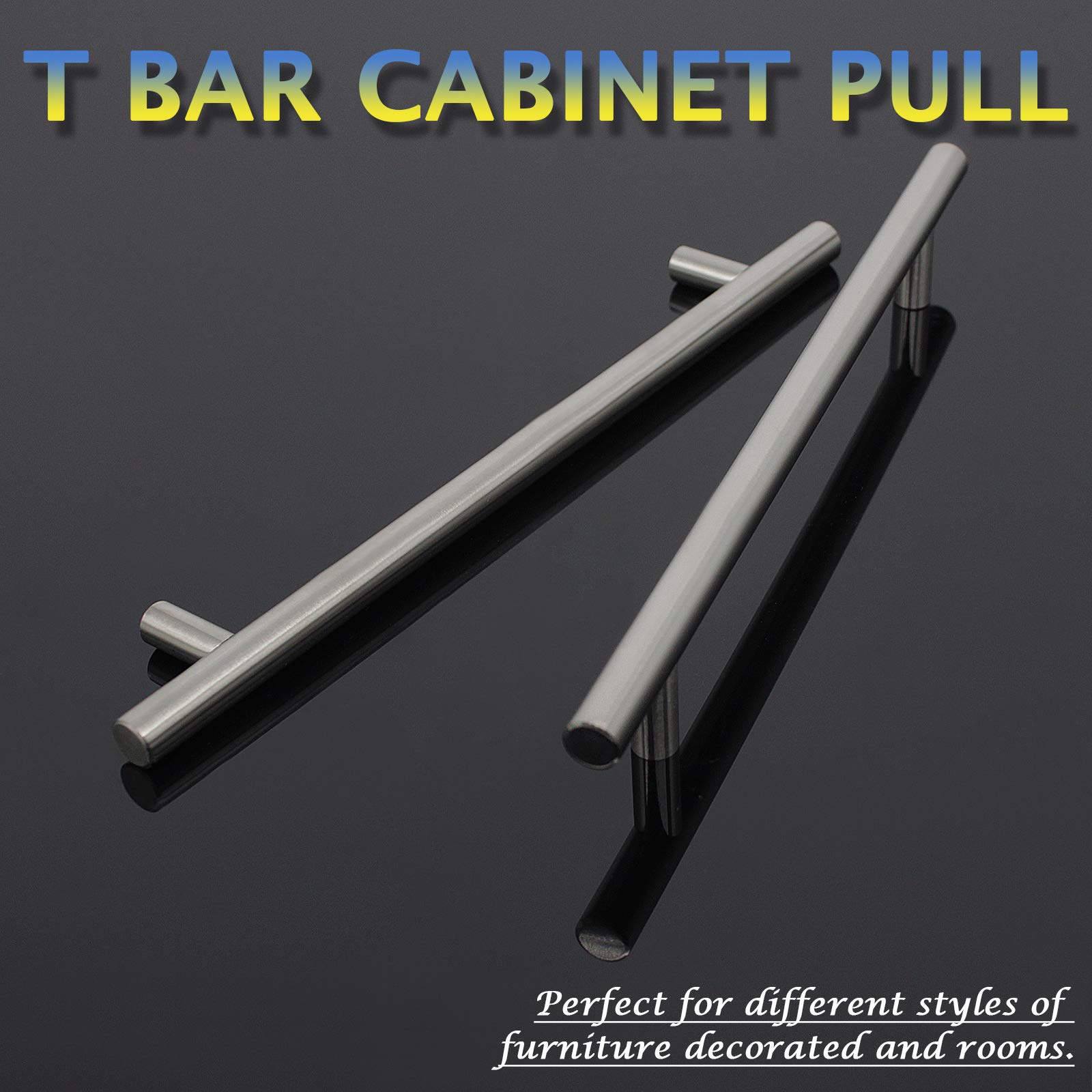 5 Pack Brushed Nickel Drawer Pulls - Round T-Bar Cabinet Handles for Kitchen, Dresser & Closet (7-3/5