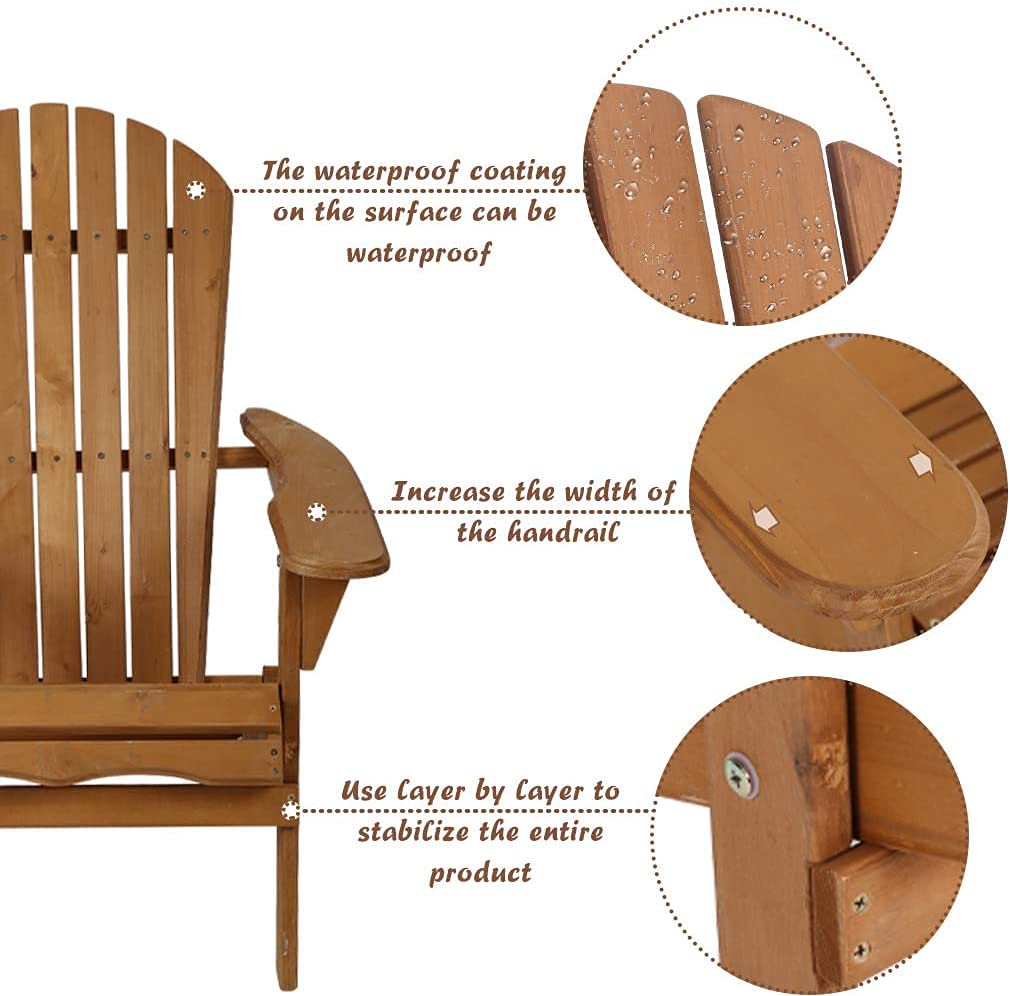Premium Folding Adirondack Chair - Solid Wood Patio Lounger with Weather-Resistant Natural Finish, 250LBS Capacity - Perfect for Deck, Backyard, Garden & Outdoor Relaxation