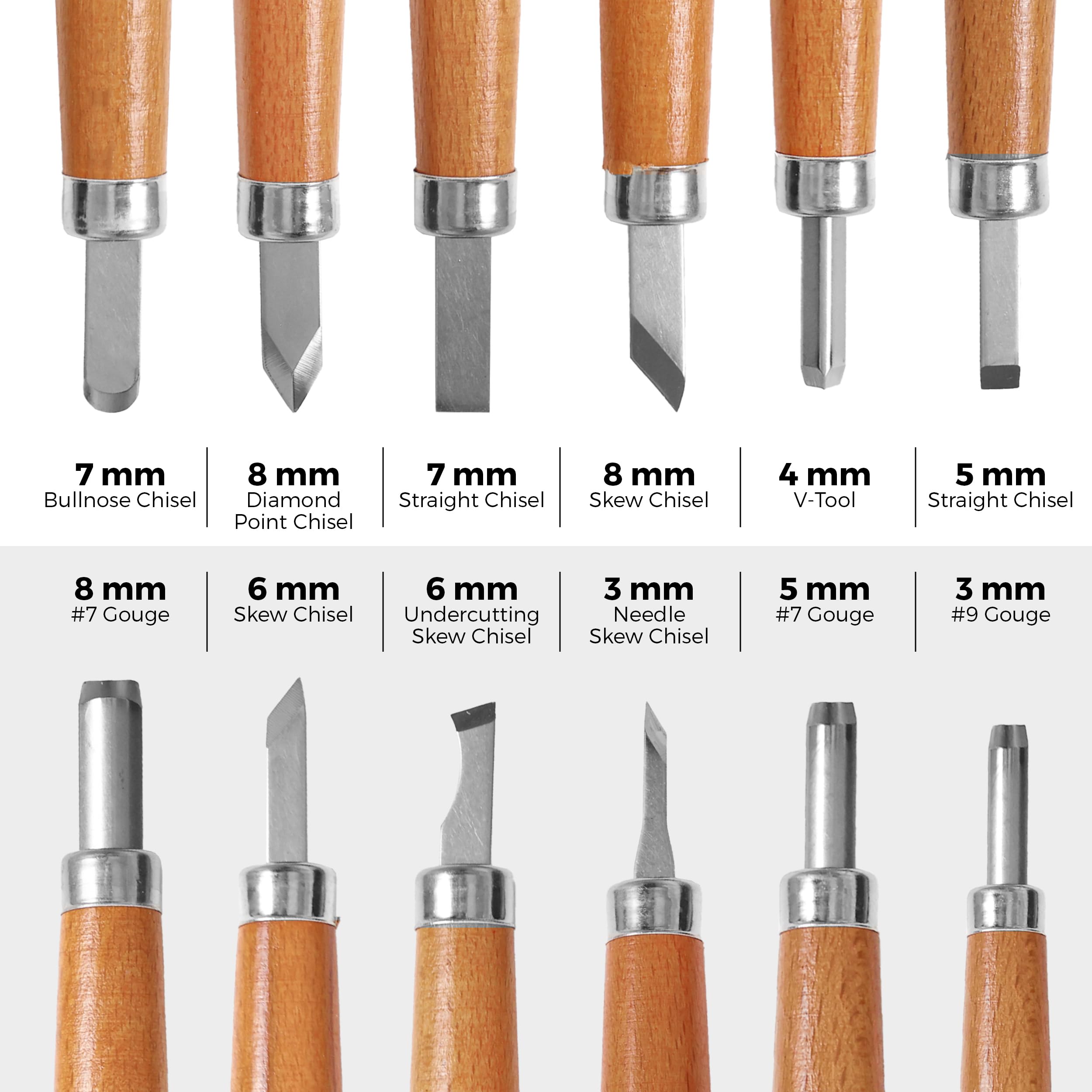 15pc Wood Carving Kit with Sharp Knives & Chisels for DIY Crafts - Beginner-Friendly Woodworking Tools