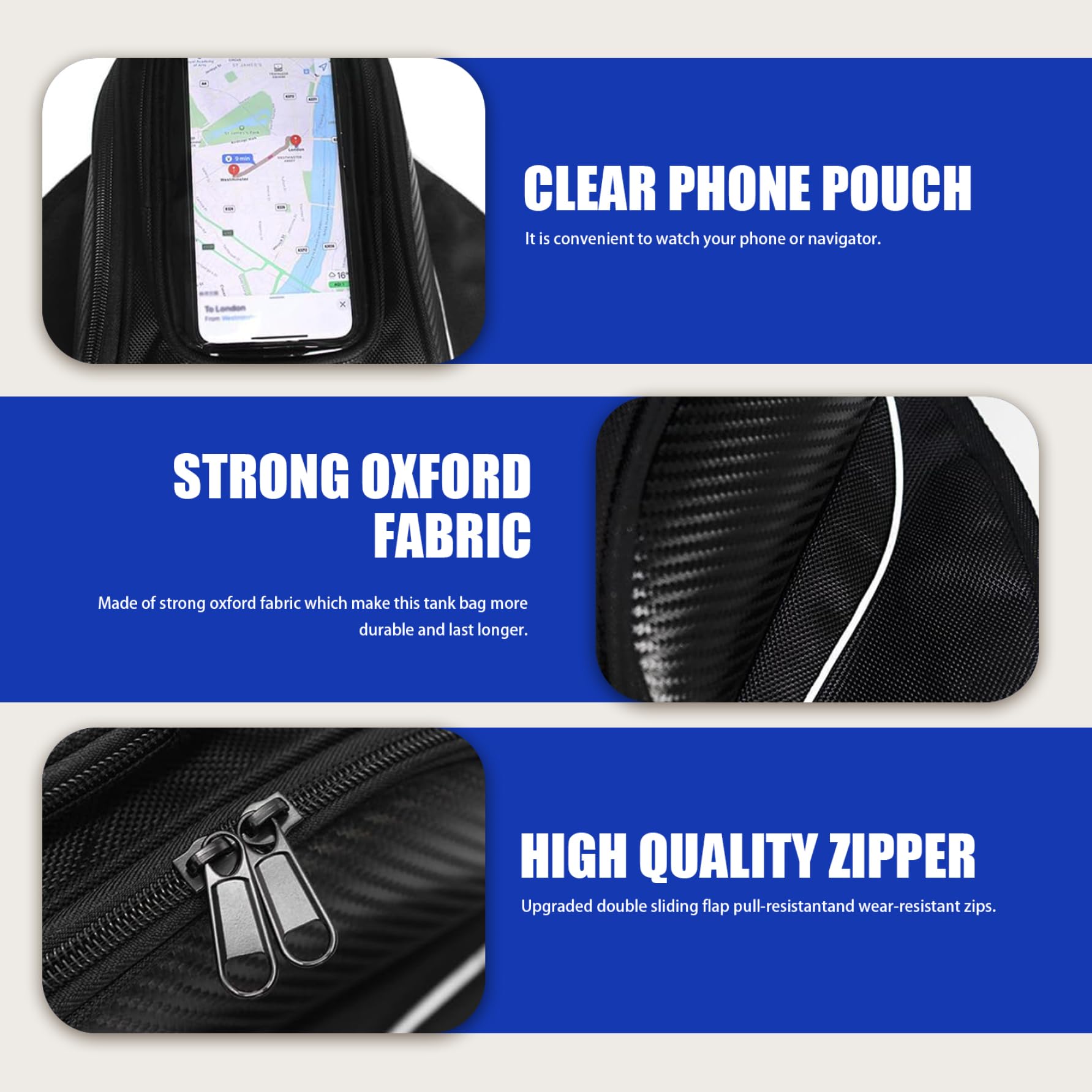 Waterproof Magnetic Motorcycle Tank Bag with Adjustable Strap - for Commuting & Touring