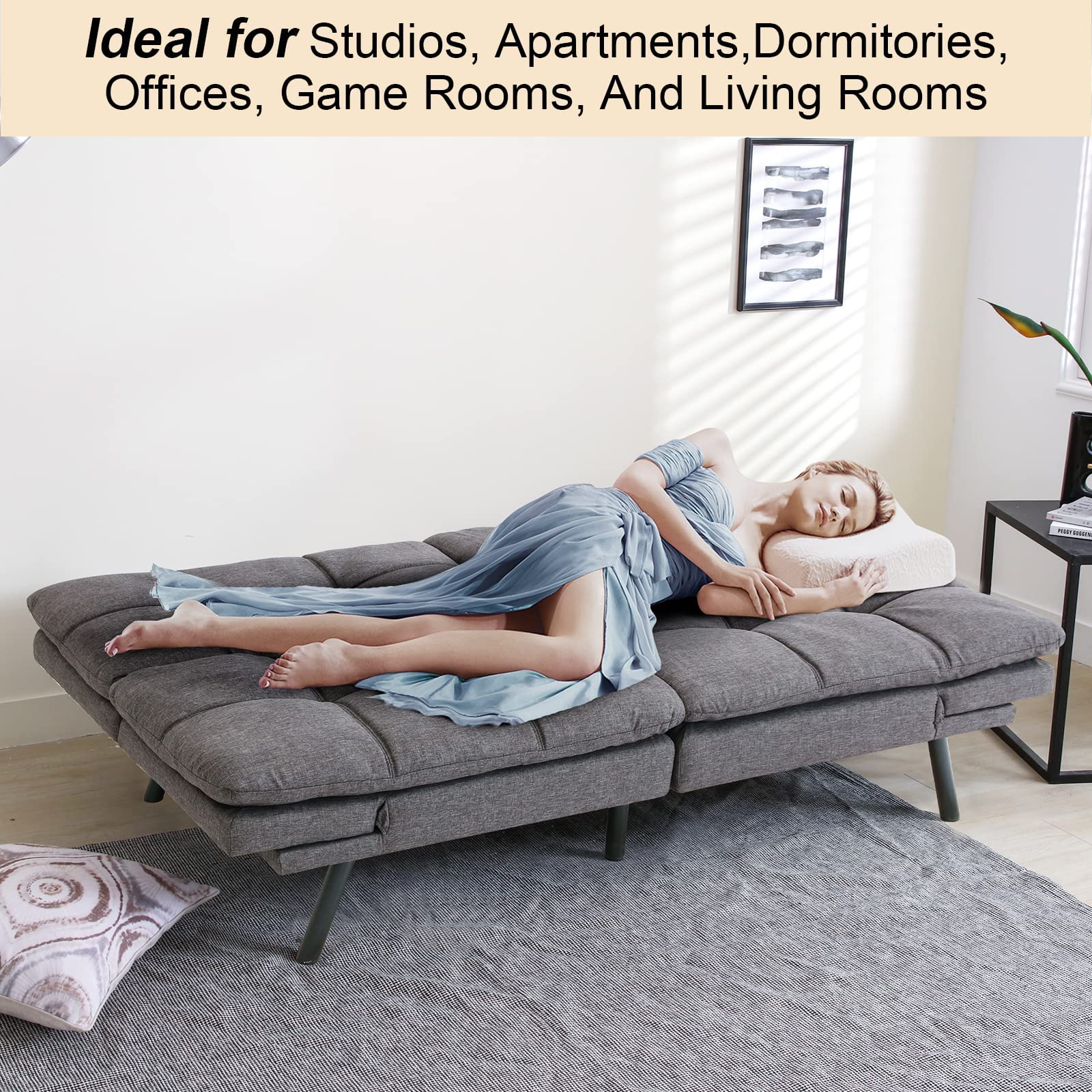 Opoiar Convertible Memory Foam Sleeper Sofa Bed - Adjustable Modern Loveseat & Futon Set for Small Spaces - Grey Sofabed for Compact Living Rooms, Apartments, Dorms & Guest Rooms | Perfect for Studio Apartments, Home Offices & Cozy Movie Nights