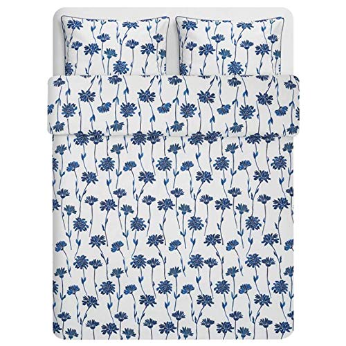 Ikea Finnoxel Duvet Cover Set - King Size with 2 Pillowcases, White & Blue Floral Pattern (604.607.20) - Perfect for Bedroom Decor, Guest Room & Cozy Home Styling