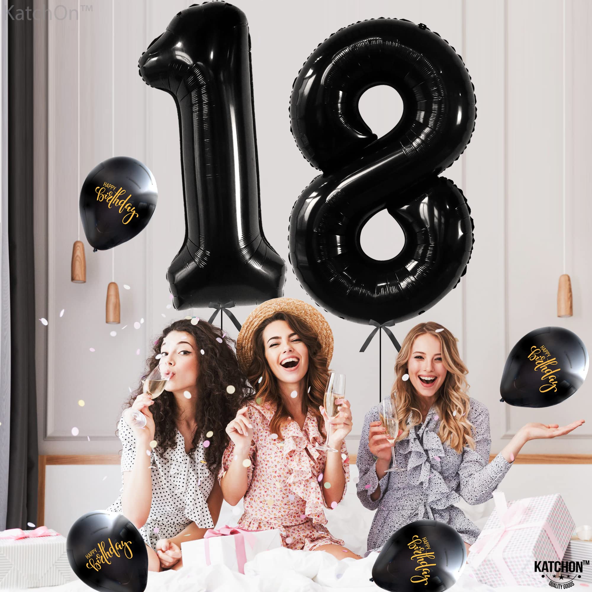 **KatchOn 40 Inch Giant Black 18 Balloon Numbers - Happy 18th Birthday Party Decorations for Boys & Girls - Perfect for Birthday Backdrops, Photo Booths & Milestone Celebrations**